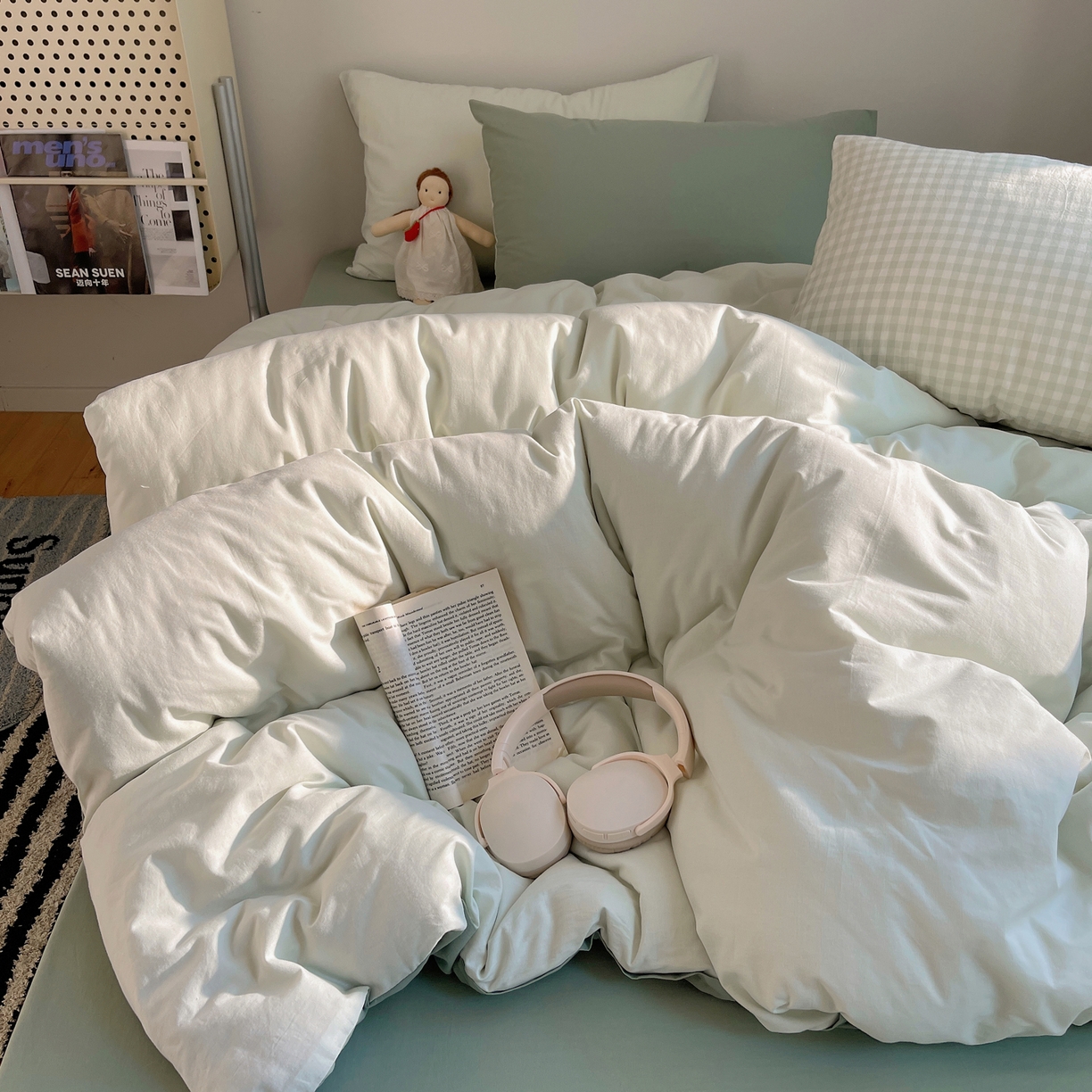 91家纺网 家纺一手货源 找家纺 （总）三朵家纺 2026新款ins风全棉纯色双拼水洗棉四件套极简风系列