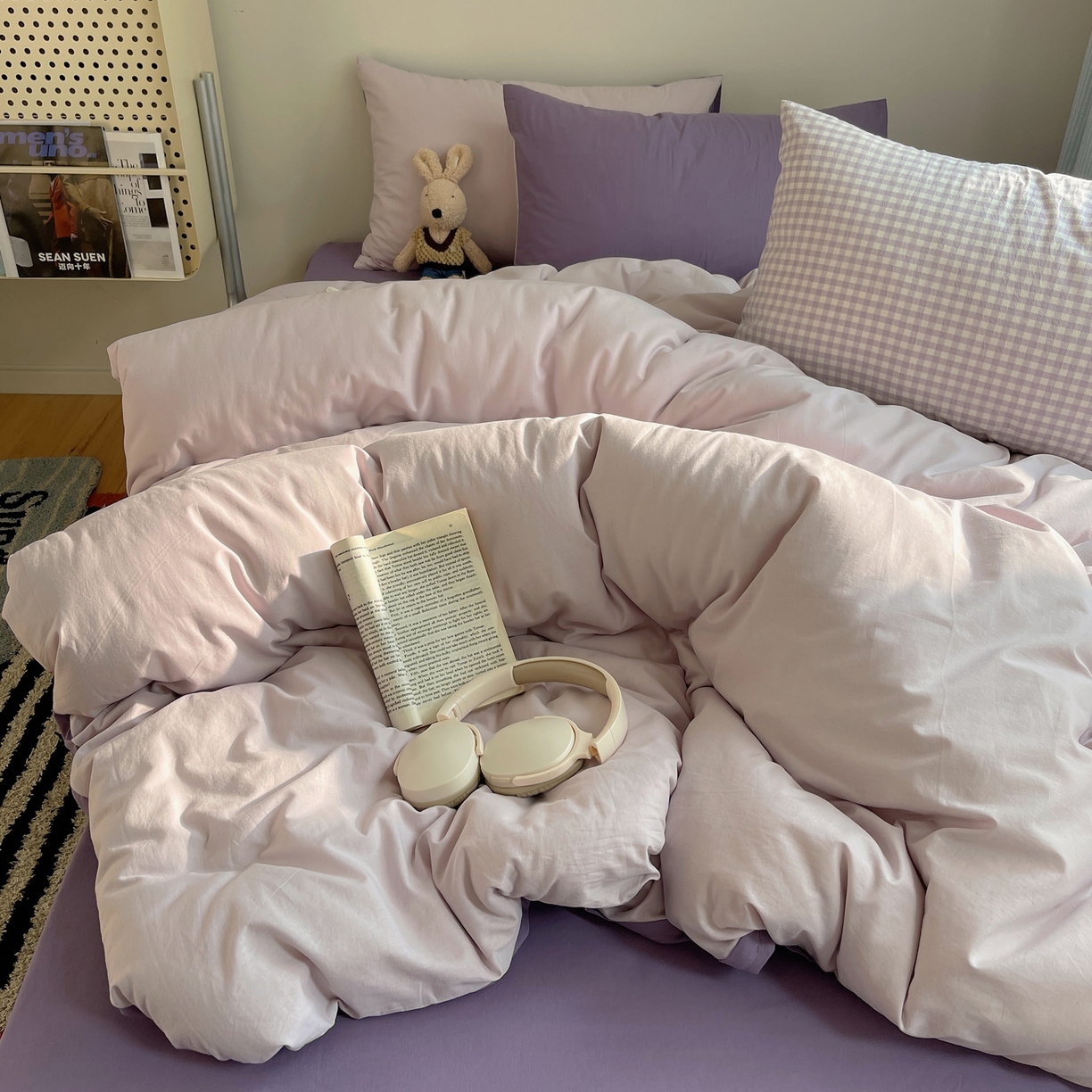 91家纺网 家纺一手货源 找家纺 （总）三朵家纺 2026新款ins风全棉纯色双拼水洗棉四件套极简风系列