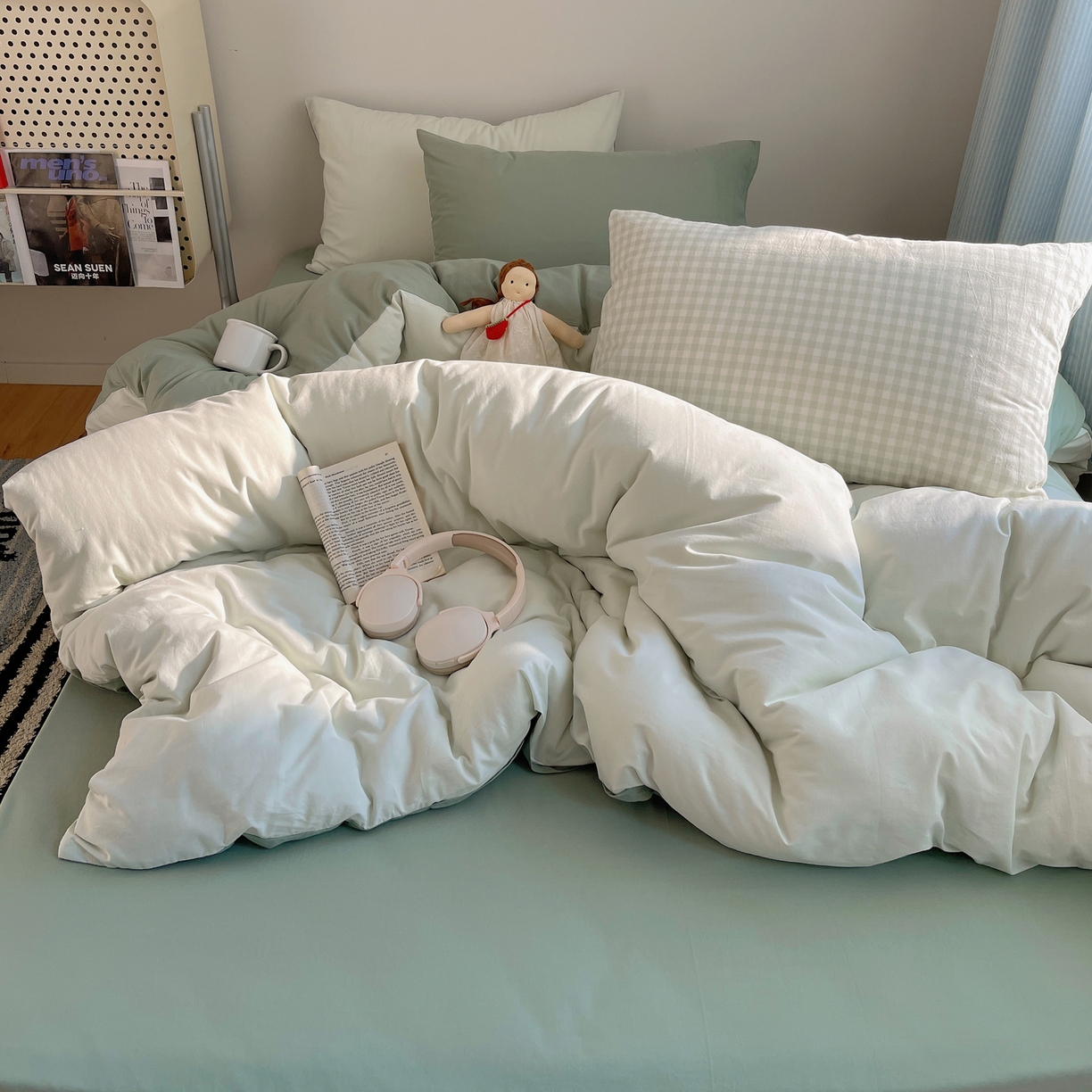 91家纺网 家纺一手货源 找家纺 （总）三朵家纺 2026新款ins风全棉纯色双拼水洗棉四件套极简风系列