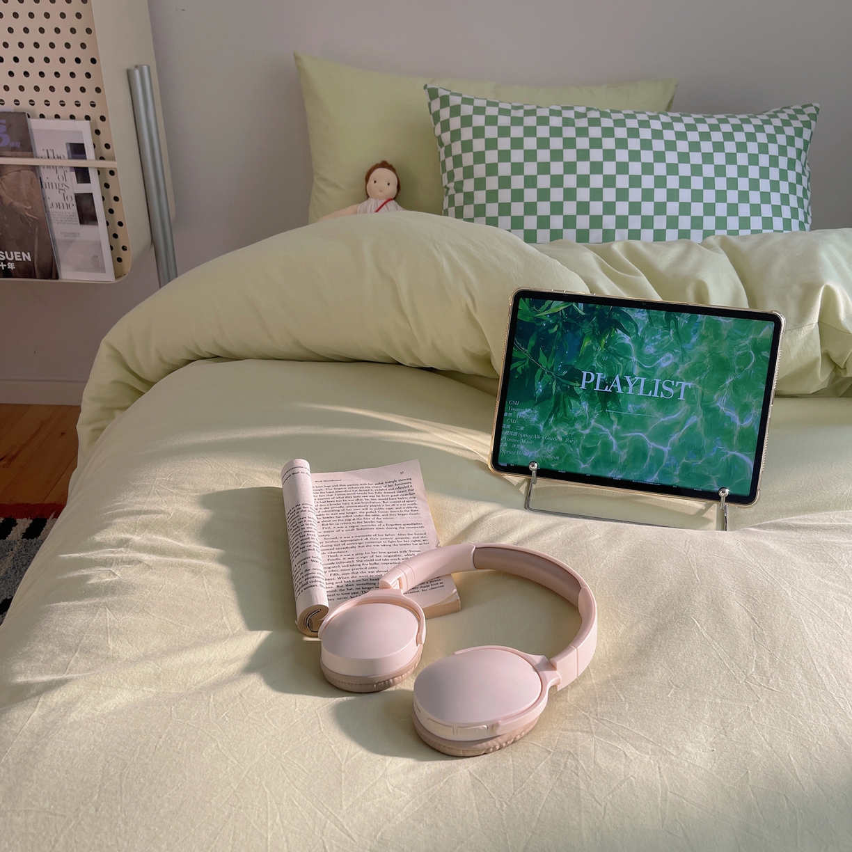 91家纺网 家纺一手货源 找家纺 三朵家纺 2026新款ins风全棉纯色双拼水洗棉四件套极简风系列 流光奶绿