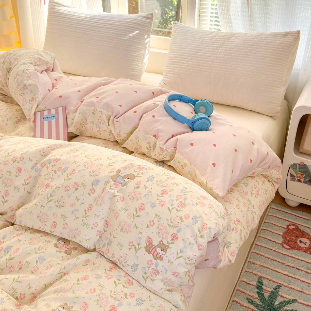 91家纺网 家纺一手货源 找家纺 清雅福 2025新款全棉柔软印花系列单被套 甜蜜手记-米