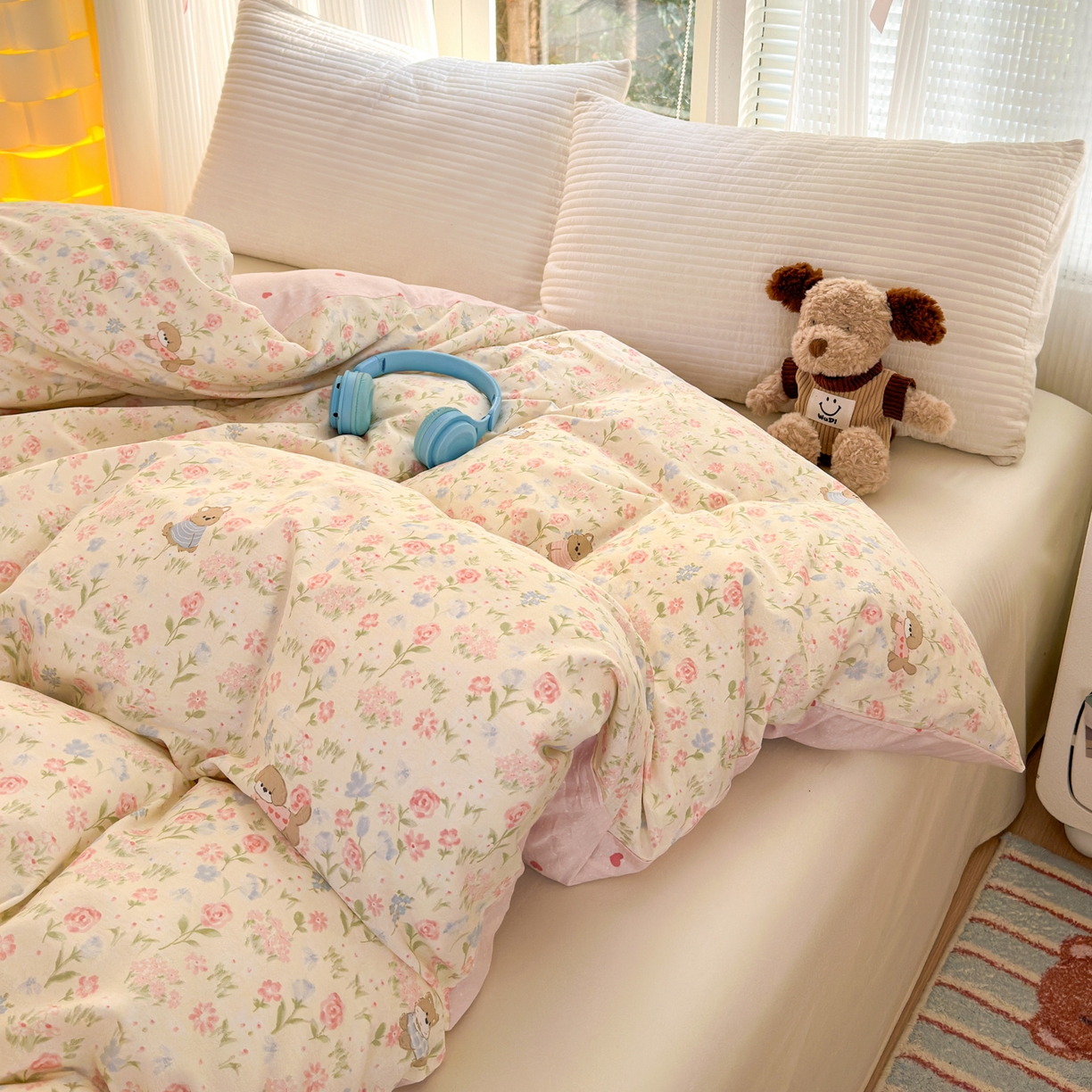 91家纺网 家纺一手货源 找家纺 清雅福 2025新款全棉柔软印花系列单被套 甜蜜手记-米