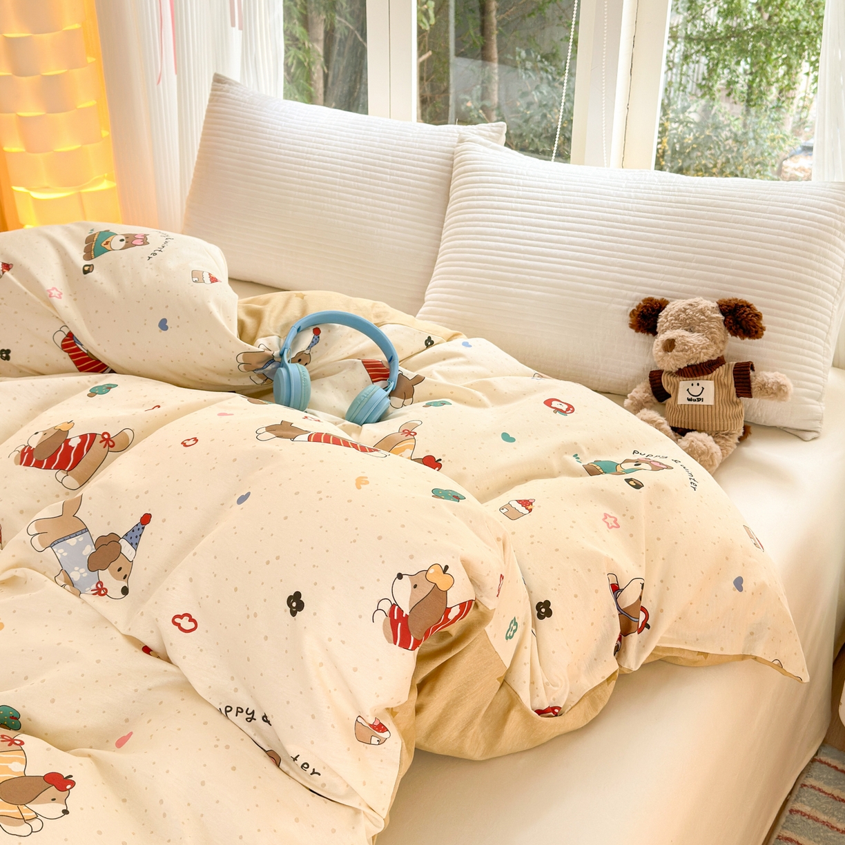 91家纺网 家纺一手货源 找家纺 清雅福 2025新款全棉柔软印花系列单被套 汪星卧室