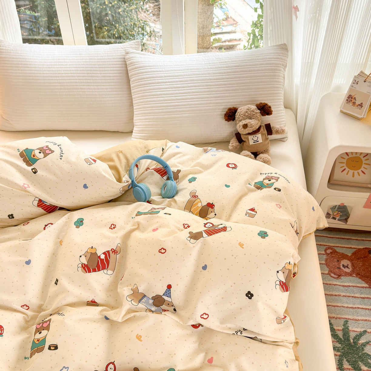 91家纺网 家纺一手货源 找家纺 清雅福 2025新款全棉柔软印花系列单被套 汪星卧室