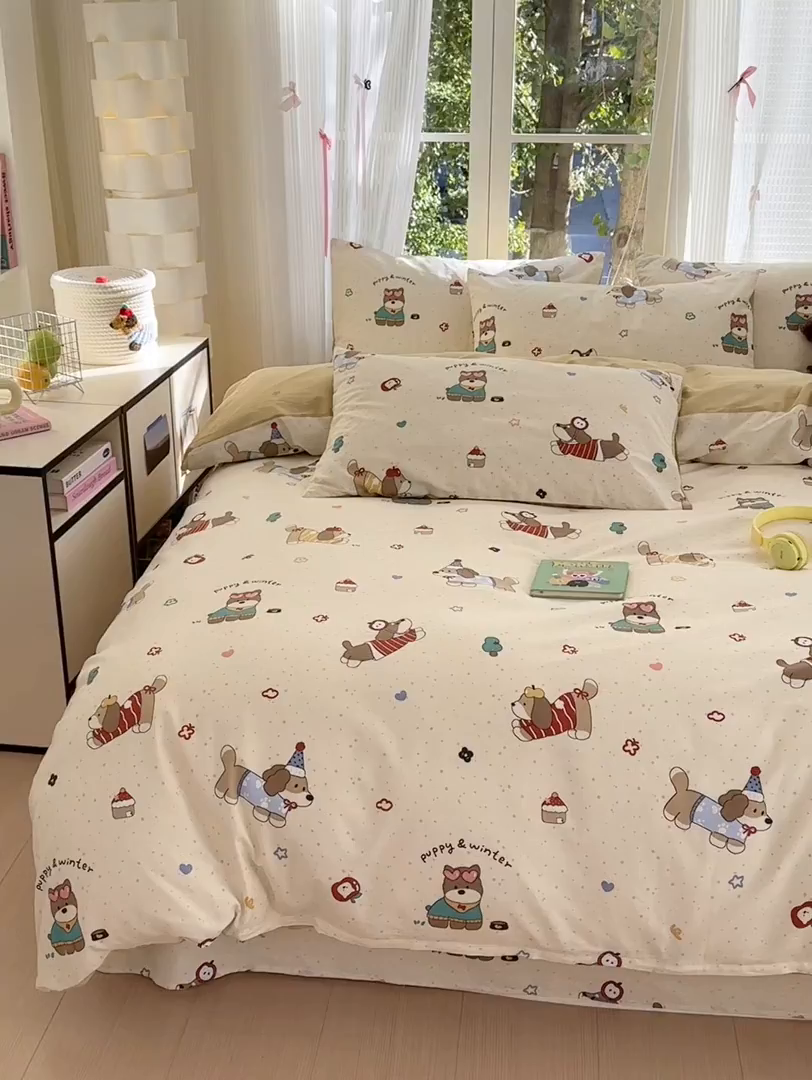 91家纺网 家纺一手货源 找家纺 清雅福 2025新款全棉柔软印花系列单被套 汪星卧室