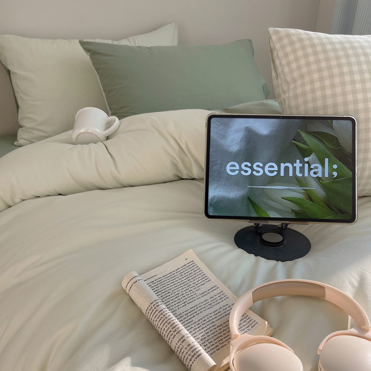 91家纺网 家纺一手货源 找家纺 三朵家纺 2026新款ins风全棉纯色双拼水洗棉四件套极简风系列 风青月白