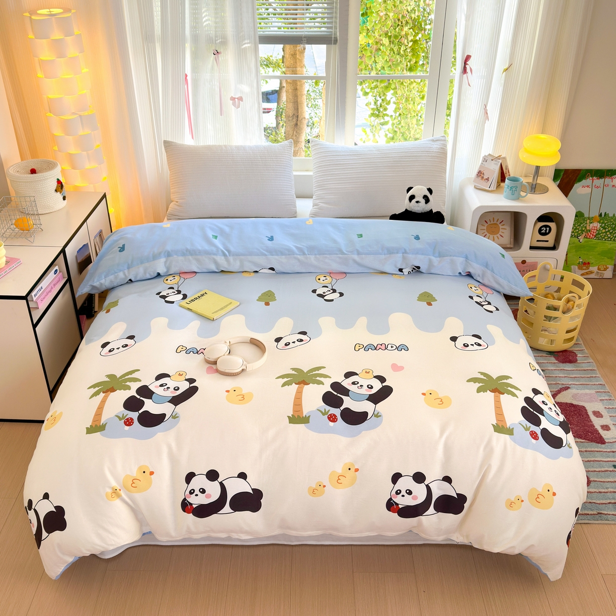 清雅福 2025新款全棉柔软印花系列单被套 熊猫鸭鸭乐-蓝