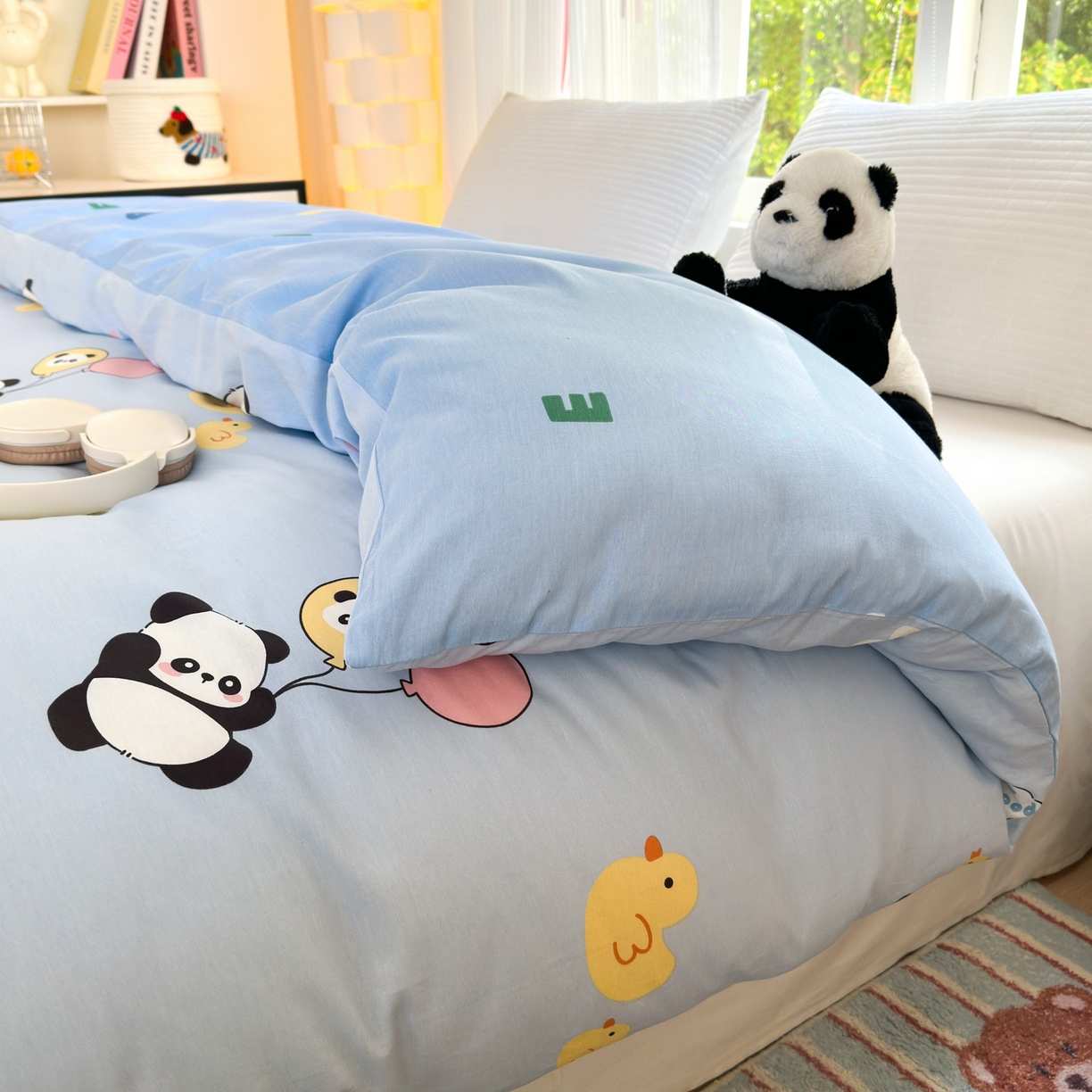 91家纺网 家纺一手货源 找家纺 清雅福 2025新款全棉柔软印花系列单被套 熊猫鸭鸭乐-蓝