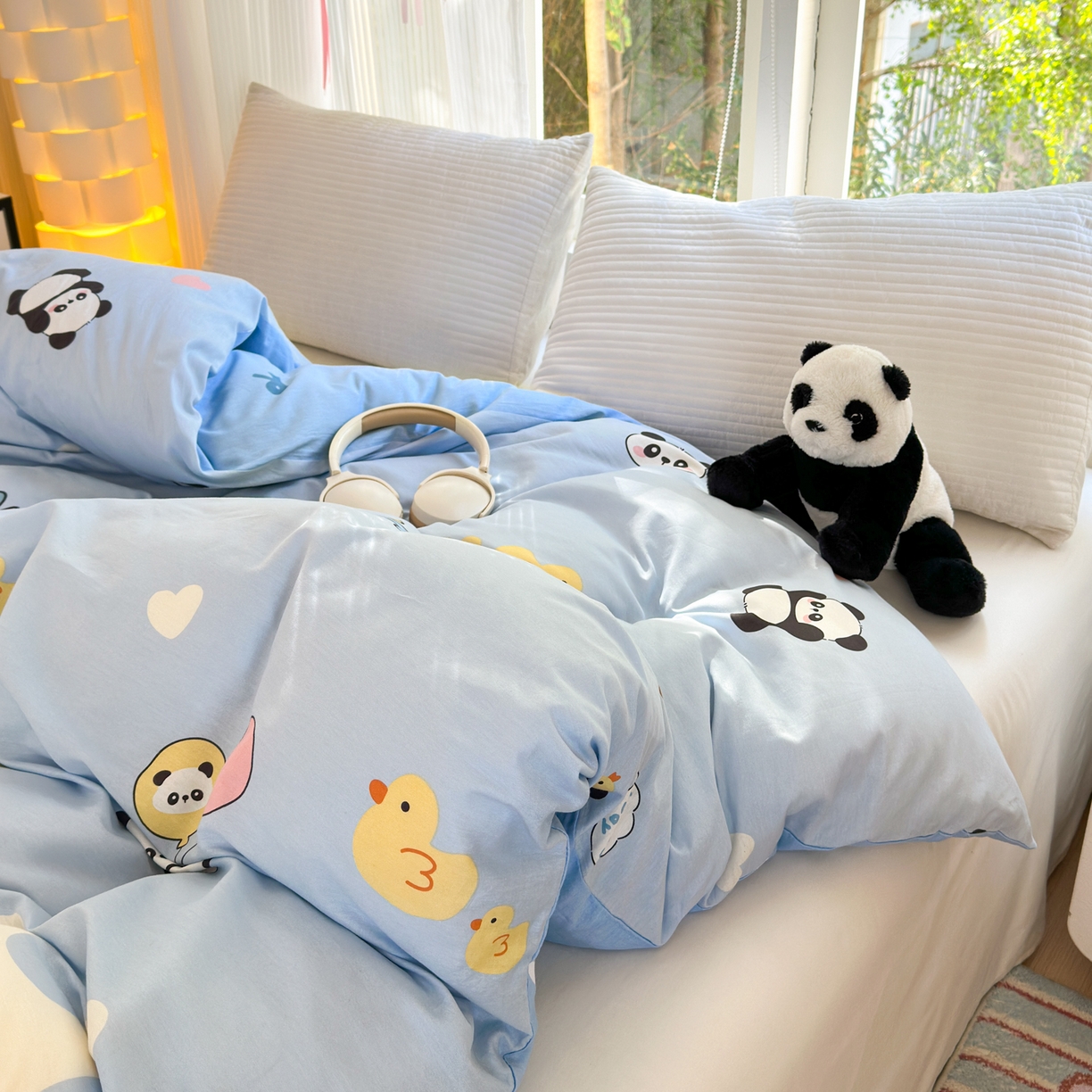 91家纺网 家纺一手货源 找家纺 清雅福 2025新款全棉柔软印花系列单被套 熊猫鸭鸭乐-蓝