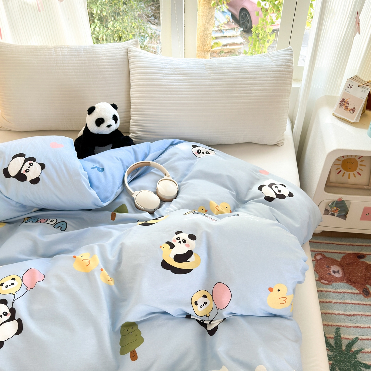 91家纺网 家纺一手货源 找家纺 清雅福 2025新款全棉柔软印花系列单被套 熊猫鸭鸭乐-蓝