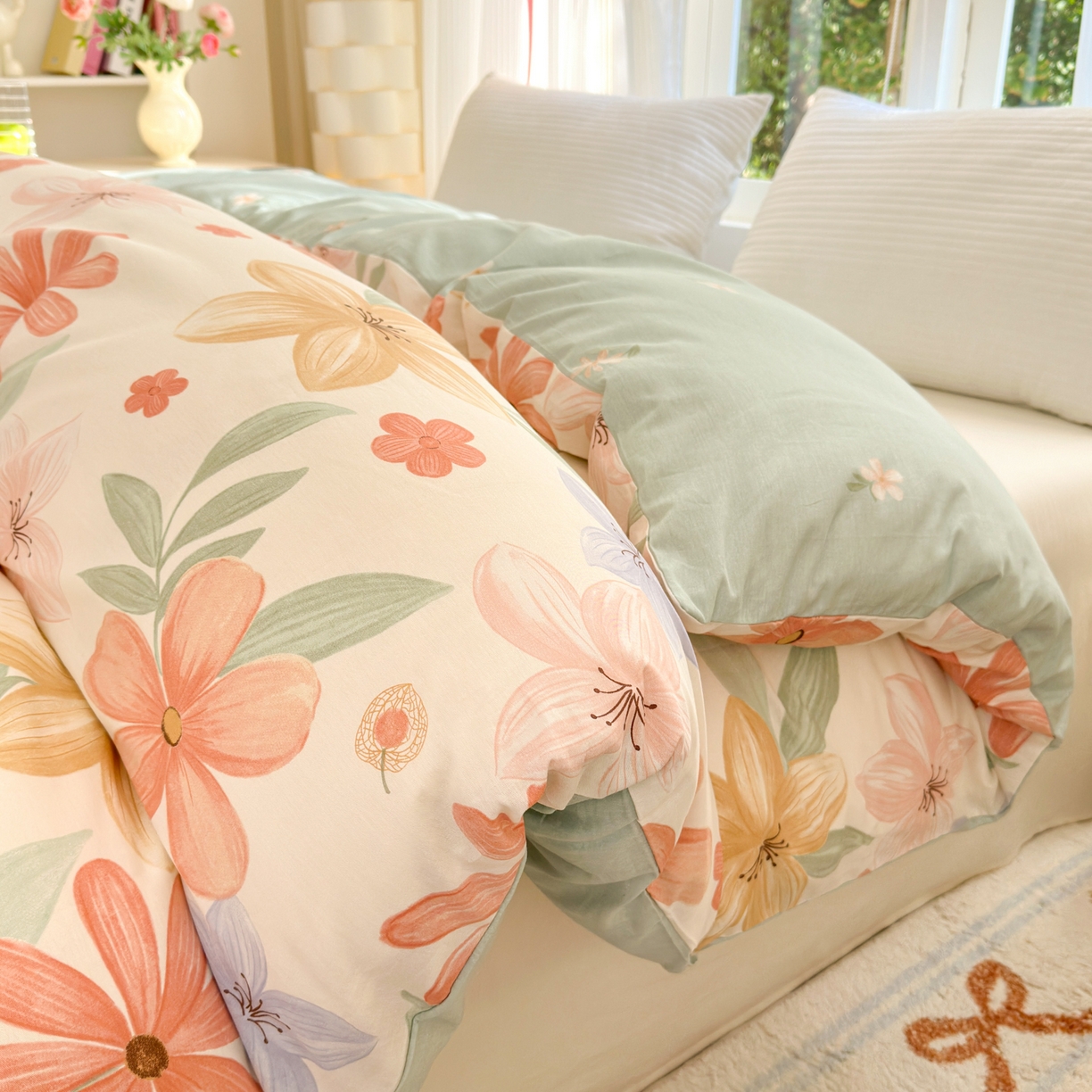 91家纺网 家纺一手货源 找家纺 清雅福 2025新款全棉柔软印花系列单被套 云裳花谷