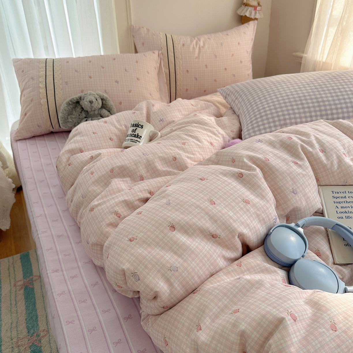 91家纺网 家纺一手货源 找家纺 三朵家纺 2026新款ins风全棉少女系花边印花系列四件套 玫瑰庄园