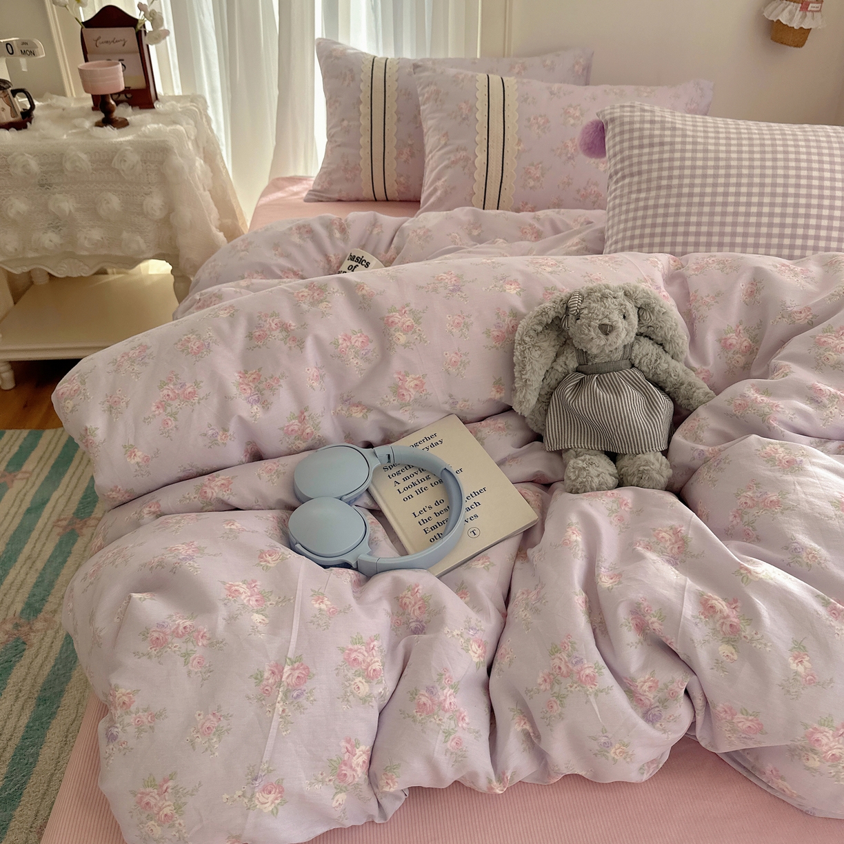 91家纺网 家纺一手货源 找家纺 （总）三朵家纺 2026新款ins风全棉少女系花边印花系列四件套