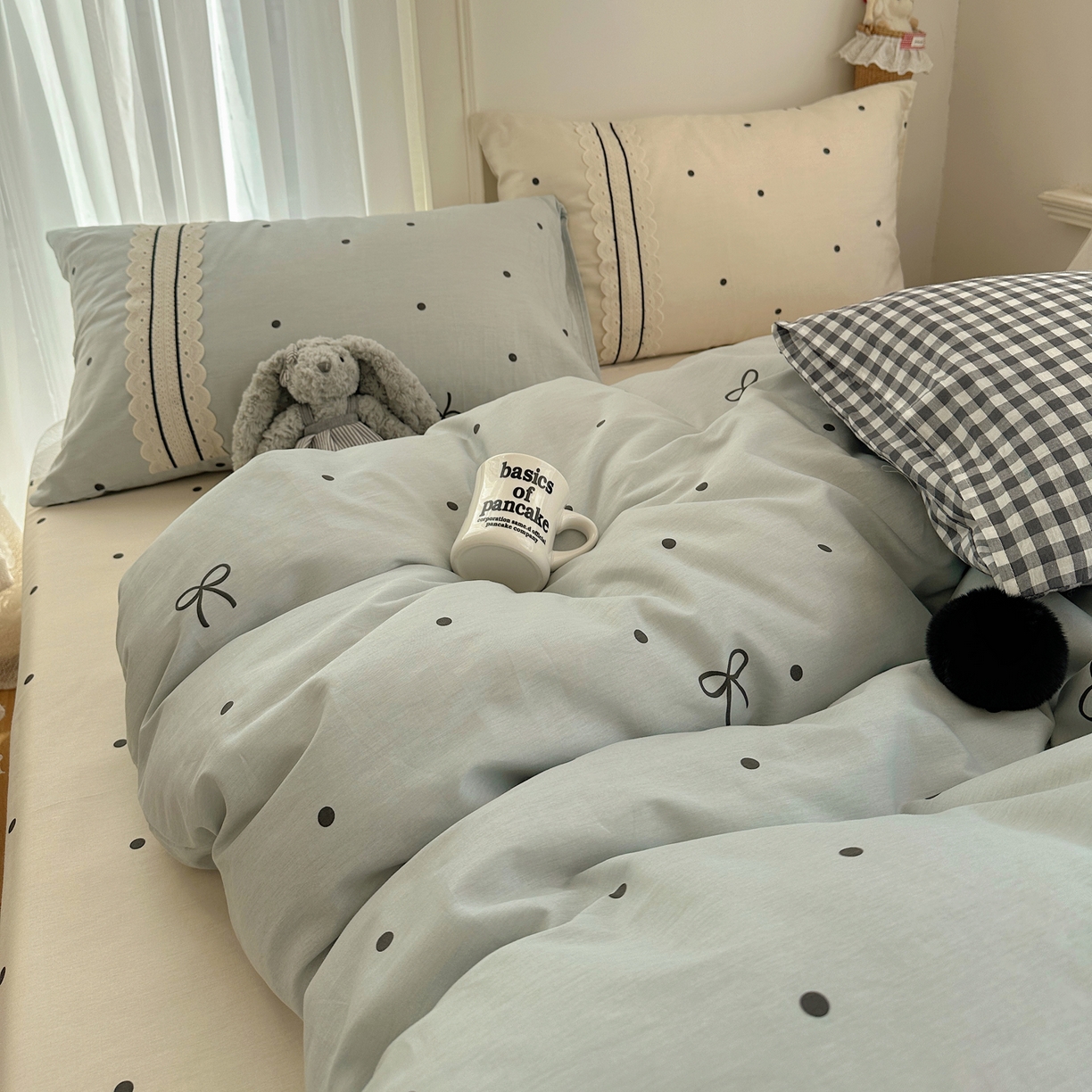 91家纺网 家纺一手货源 找家纺 三朵家纺 2026新款ins风全棉少女系花边印花系列四件套 梦回甜心-蓝