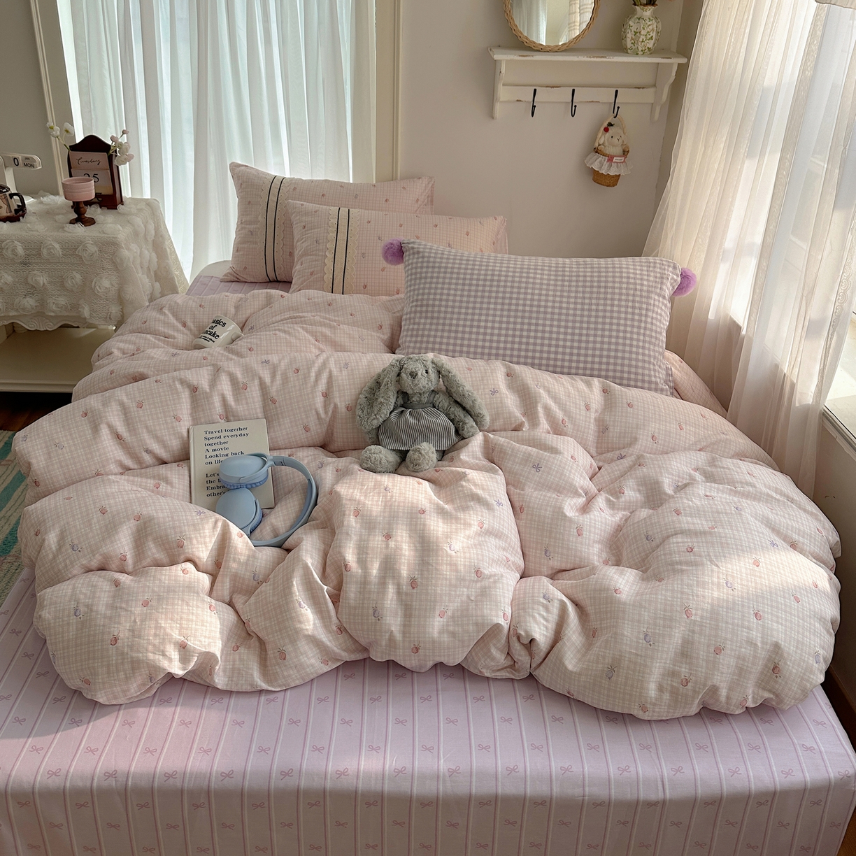 91家纺网 家纺一手货源 找家纺 三朵家纺 2026新款ins风全棉少女系花边印花系列四件套 玫瑰庄园