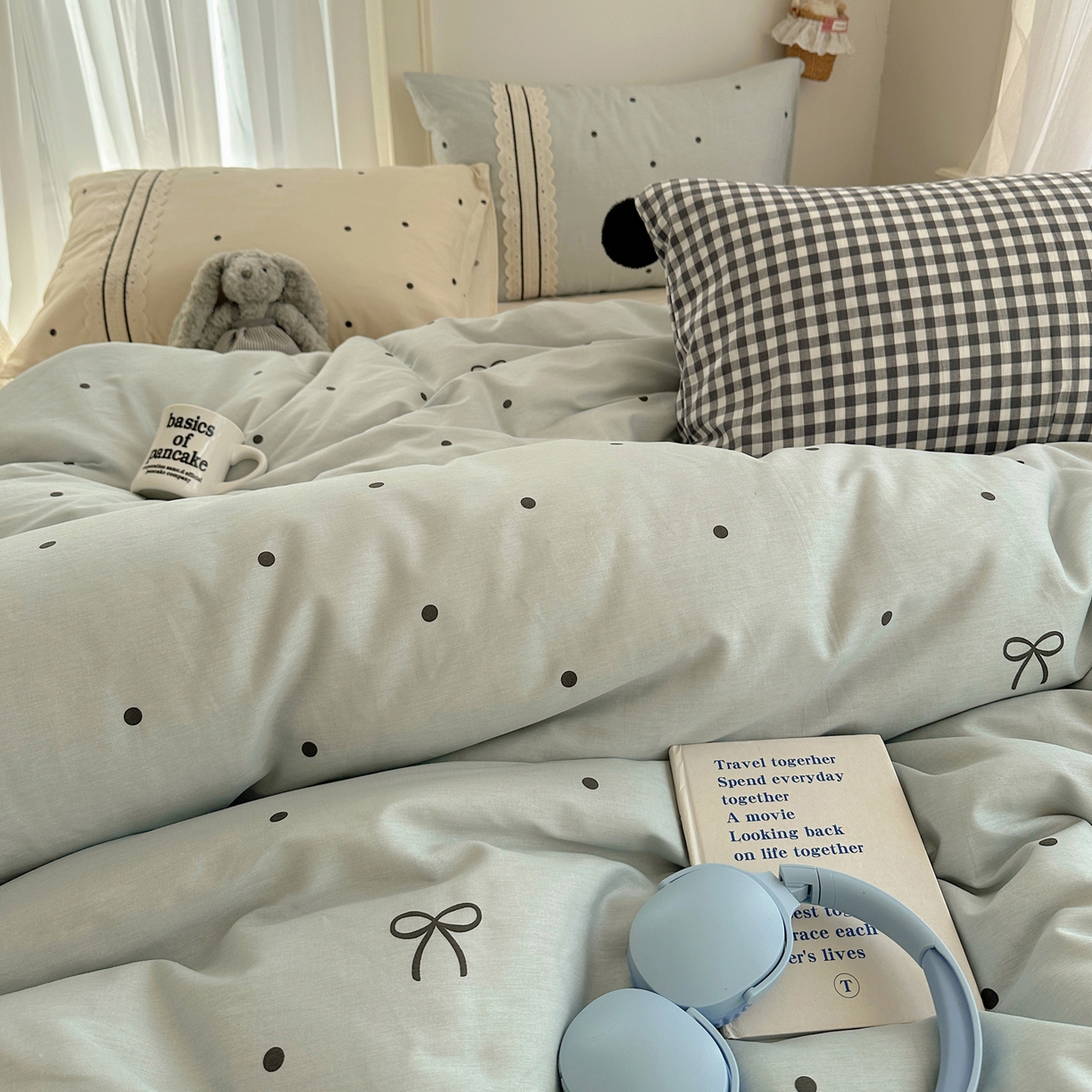 91家纺网 家纺一手货源 找家纺 三朵家纺 2026新款ins风全棉少女系花边印花系列四件套 梦回甜心-蓝