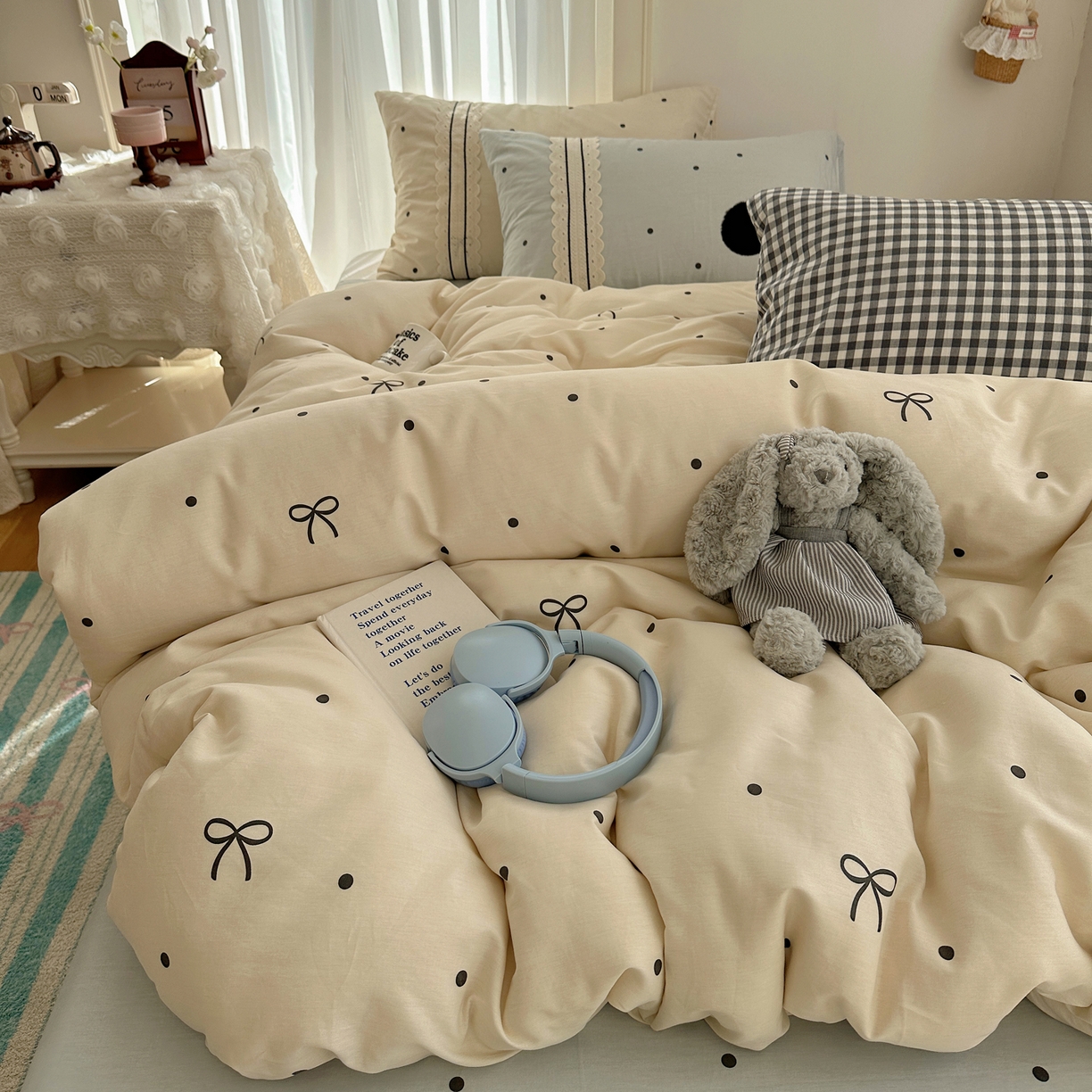 三朵家纺 2026新款ins风全棉少女系花边印花系列四件套 梦回甜心-黄