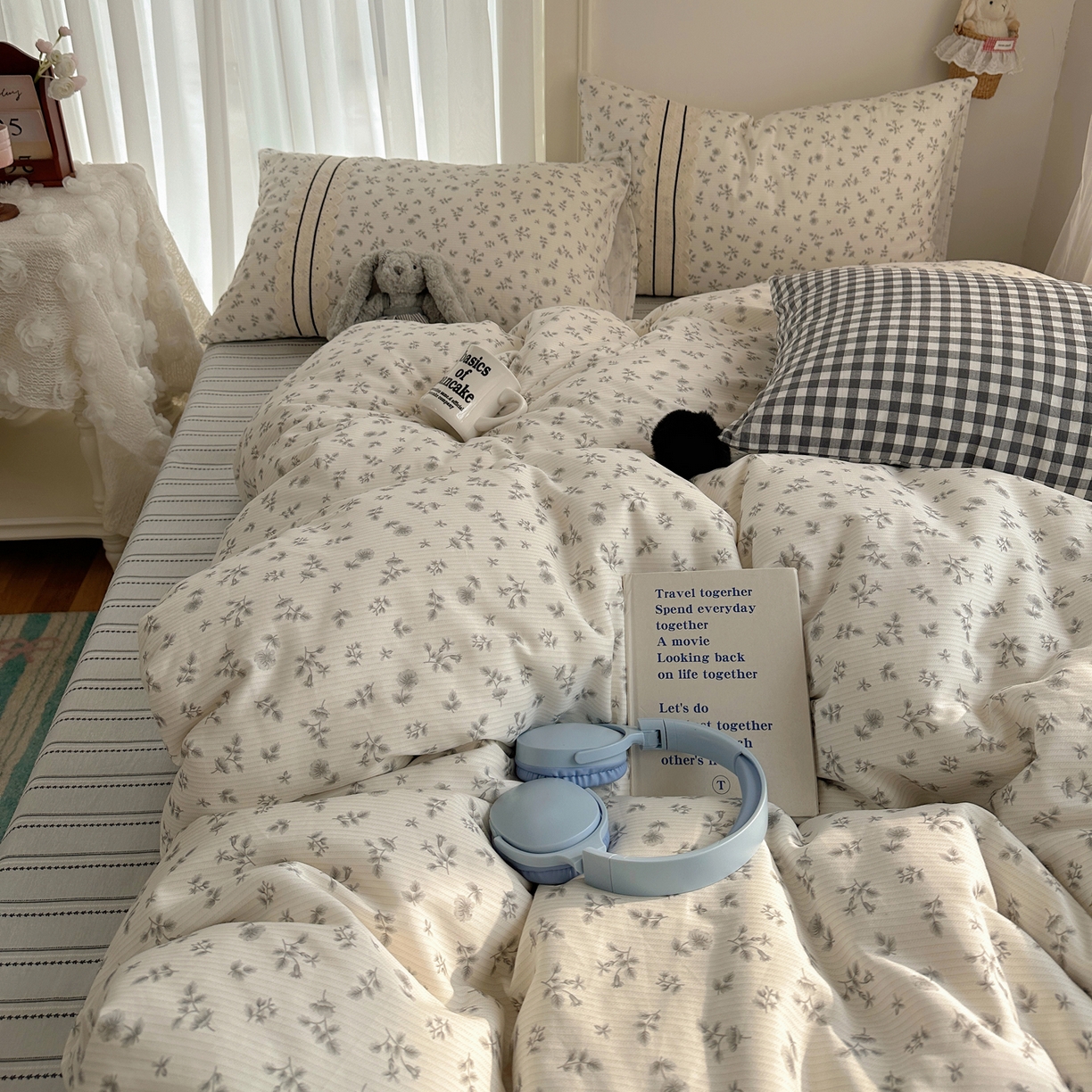 91家纺网 家纺一手货源 找家纺 （总）三朵家纺 2026新款ins风全棉少女系花边印花系列四件套