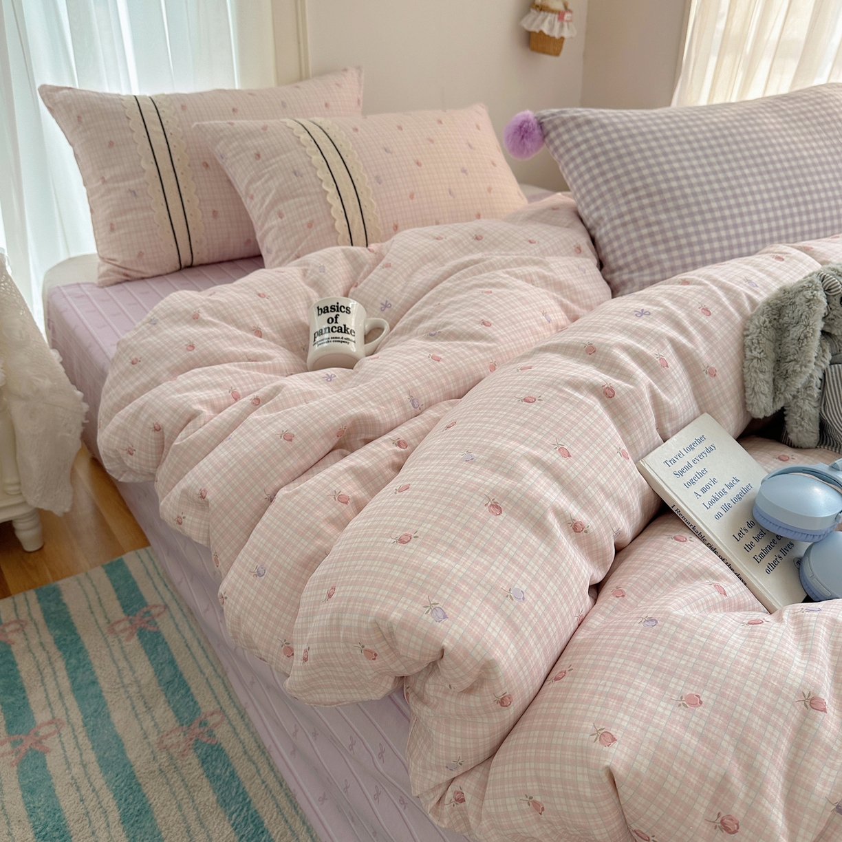 91家纺网 家纺一手货源 找家纺 三朵家纺 2026新款ins风全棉少女系花边印花系列四件套 玫瑰庄园