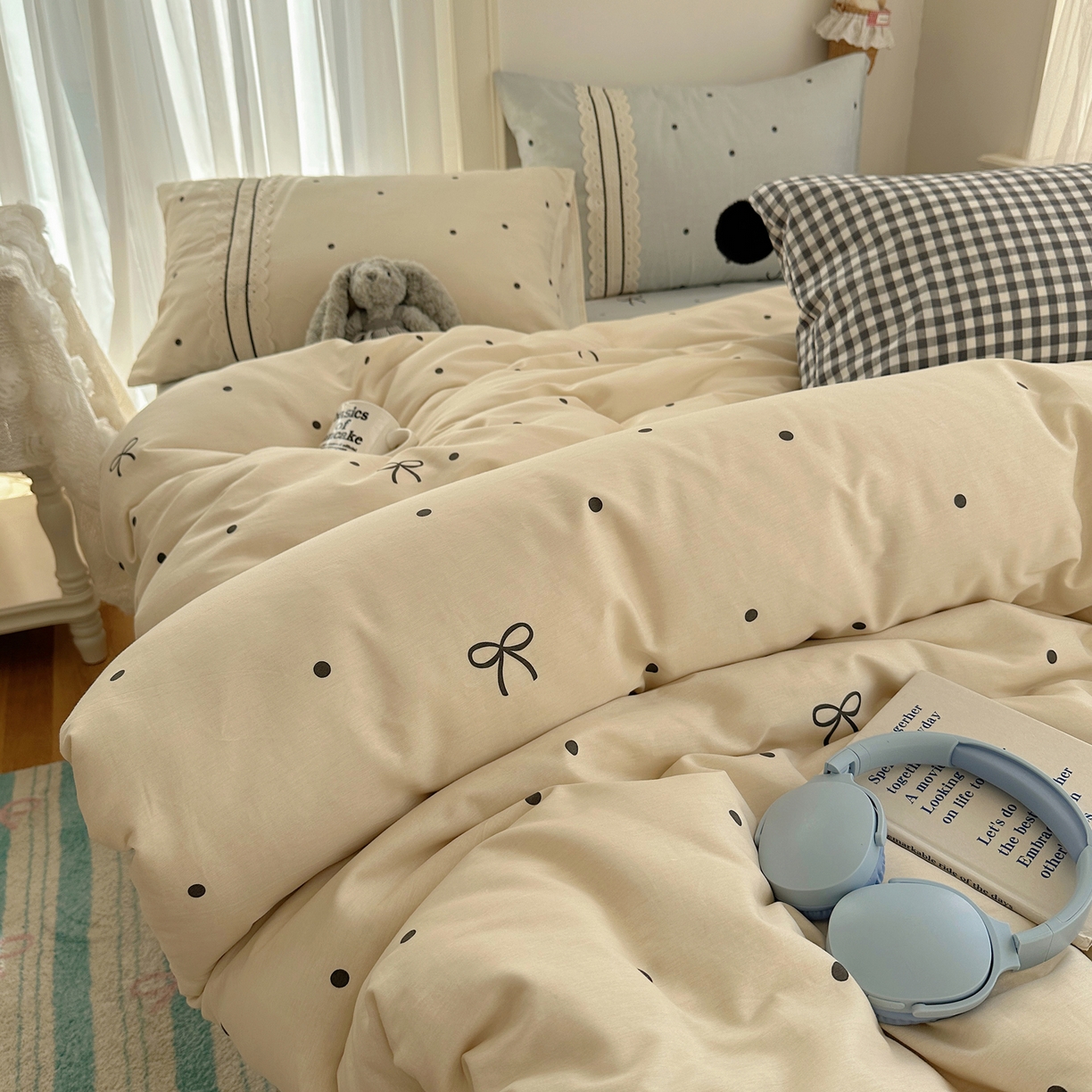 91家纺网 家纺一手货源 找家纺 三朵家纺 2026新款ins风全棉少女系花边印花系列四件套 梦回甜心-黄