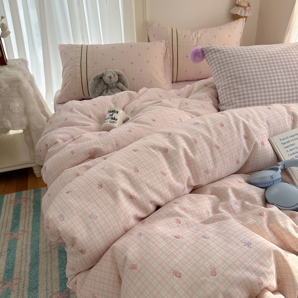 91家纺网 家纺一手货源 找家纺 三朵家纺 2026新款ins风全棉少女系花边印花系列四件套 玫瑰庄园