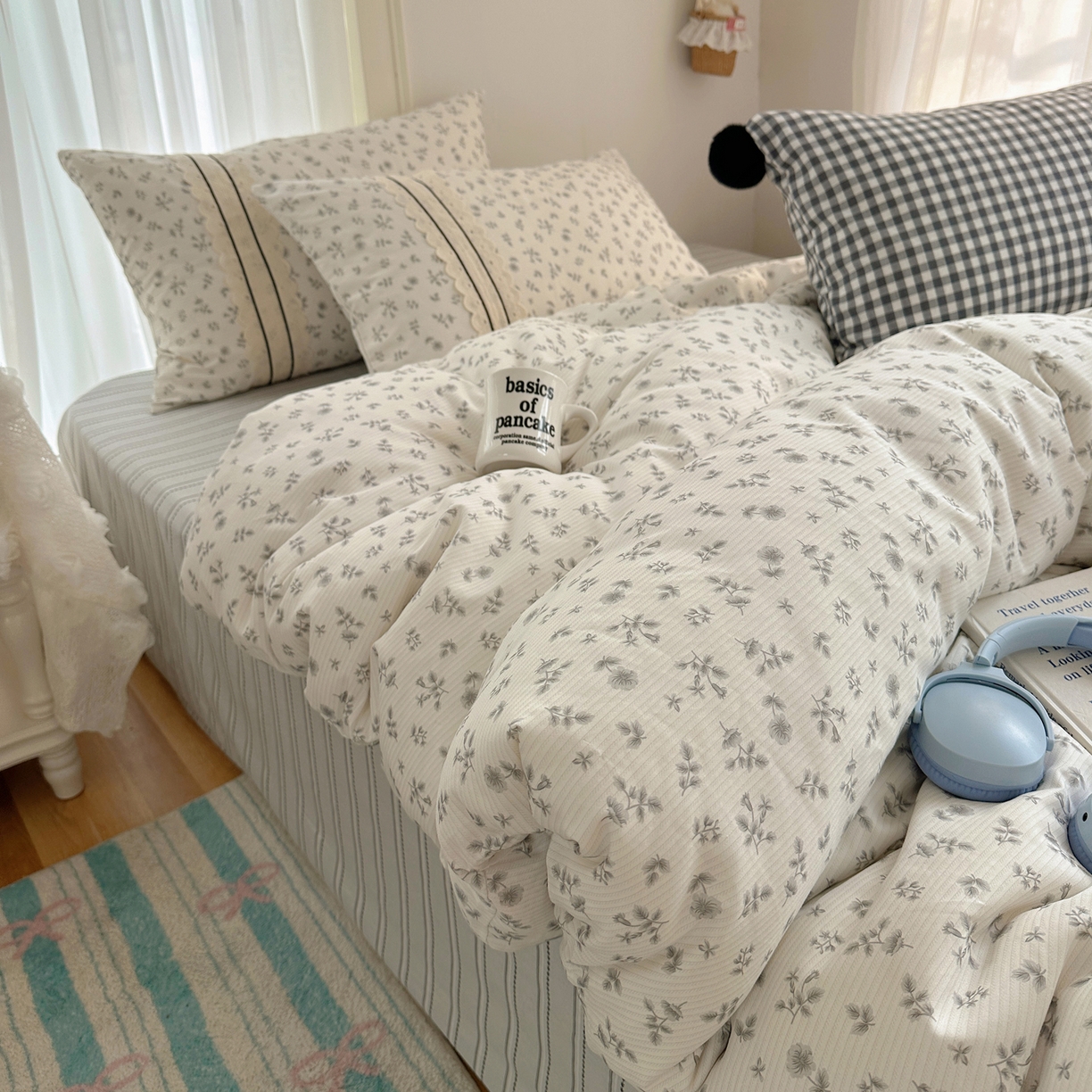 91家纺网 家纺一手货源 找家纺 （总）三朵家纺 2026新款ins风全棉少女系花边印花系列四件套