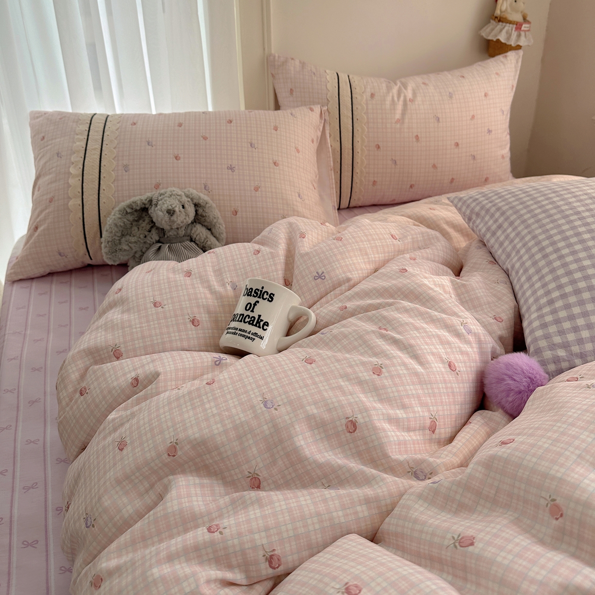 91家纺网 家纺一手货源 找家纺 三朵家纺 2026新款ins风全棉少女系花边印花系列四件套 玫瑰庄园