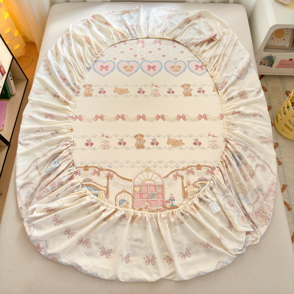 91家纺网 家纺一手货源 找家纺 清雅福 2025新款全棉柔软印花系列单床笠 安缦小熊