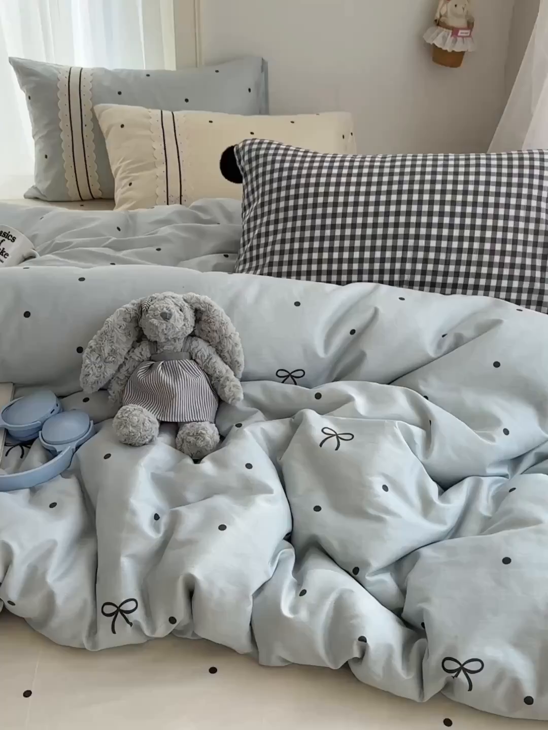 91家纺网 家纺一手货源 找家纺 三朵家纺 2026新款ins风全棉少女系花边印花系列四件套 梦回甜心-蓝