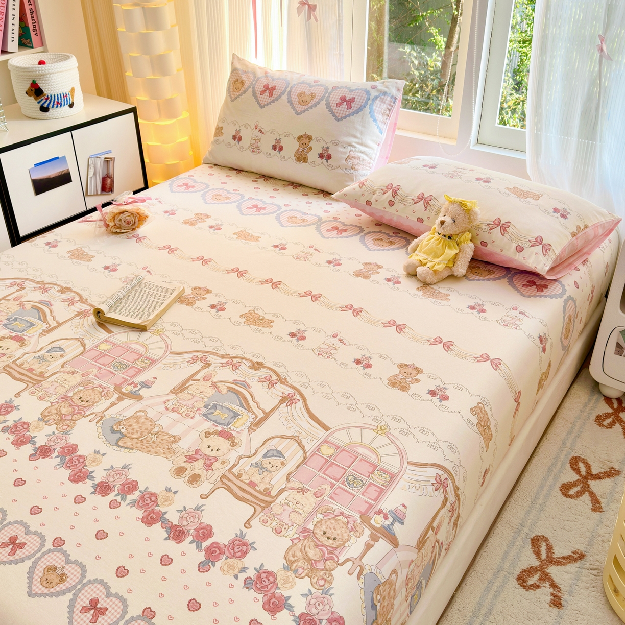 91家纺网 家纺一手货源 找家纺 清雅福 2025新款全棉柔软印花系列单床笠 安缦小熊