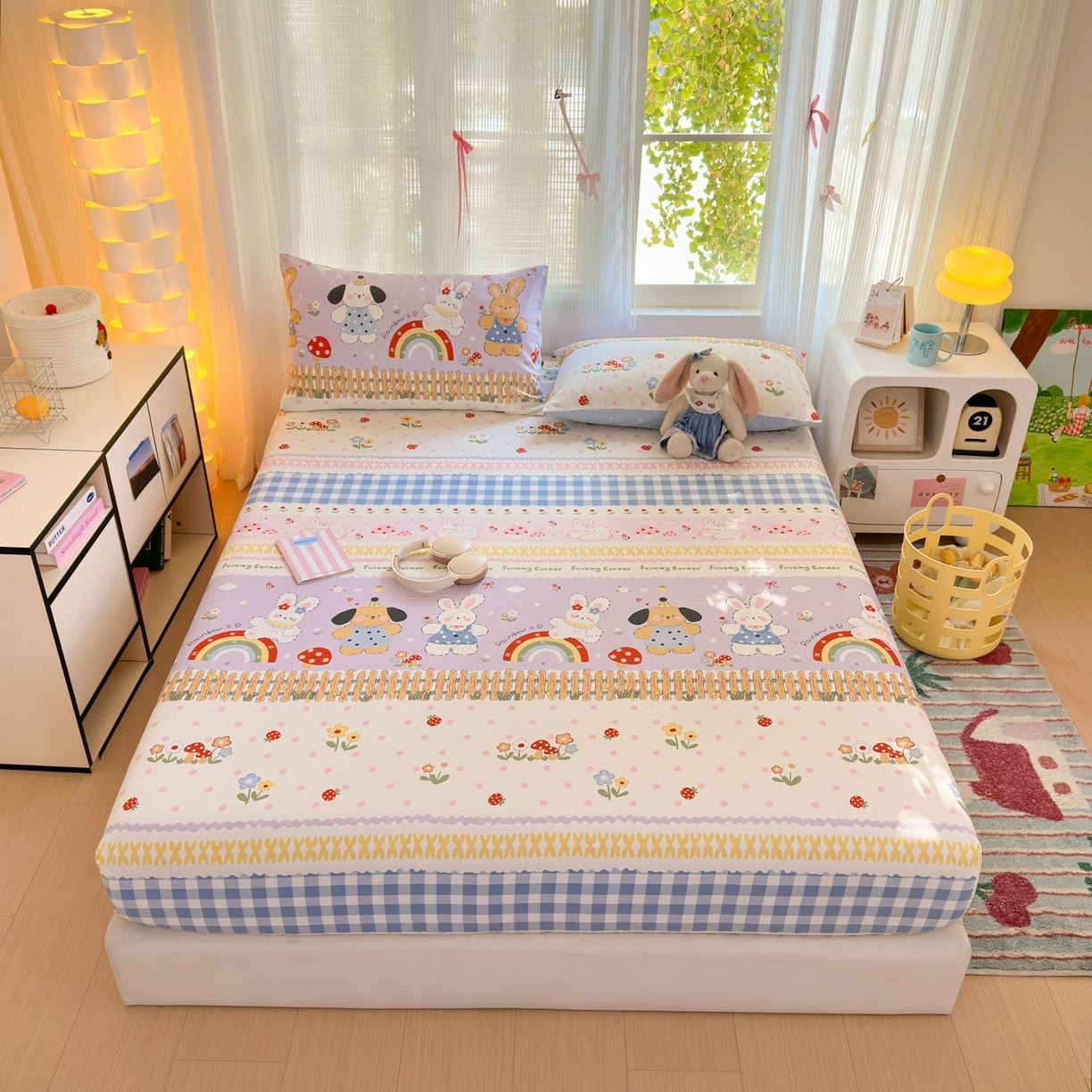 清雅福 2025新款全棉柔软印花系列单床笠 彩虹小镇