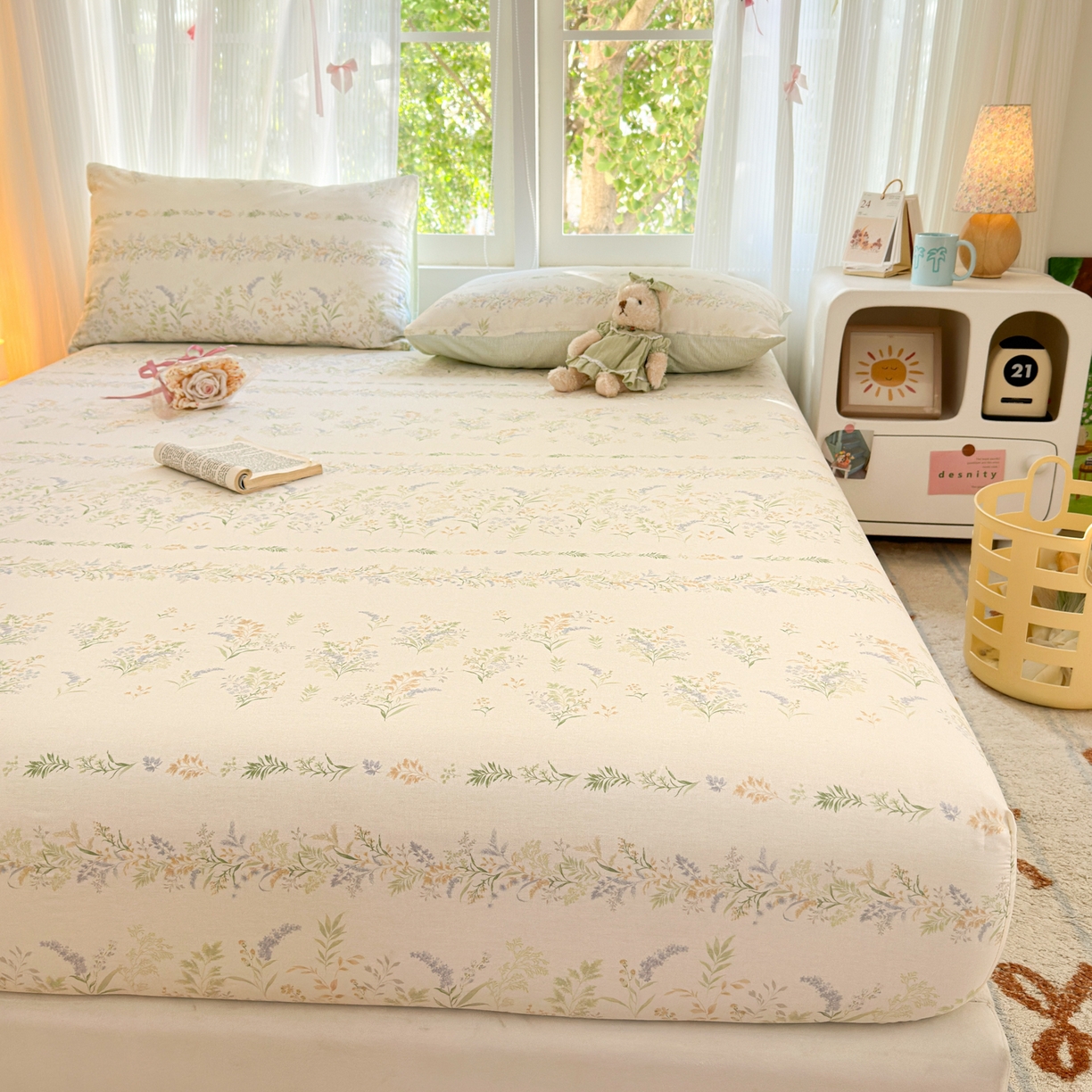 91家纺网 家纺一手货源 找家纺 清雅福 2025新款全棉柔软印花系列单床笠 丛草集