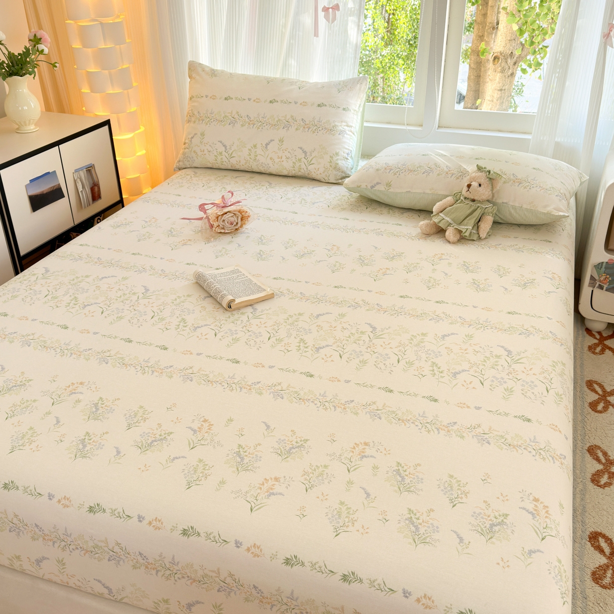 91家纺网 家纺一手货源 找家纺 清雅福 2025新款全棉柔软印花系列单床笠 丛草集