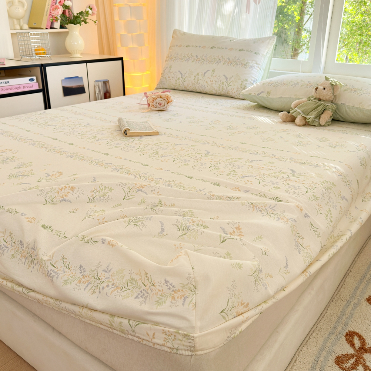 91家纺网 家纺一手货源 找家纺 清雅福 2025新款全棉柔软印花系列单床笠 丛草集