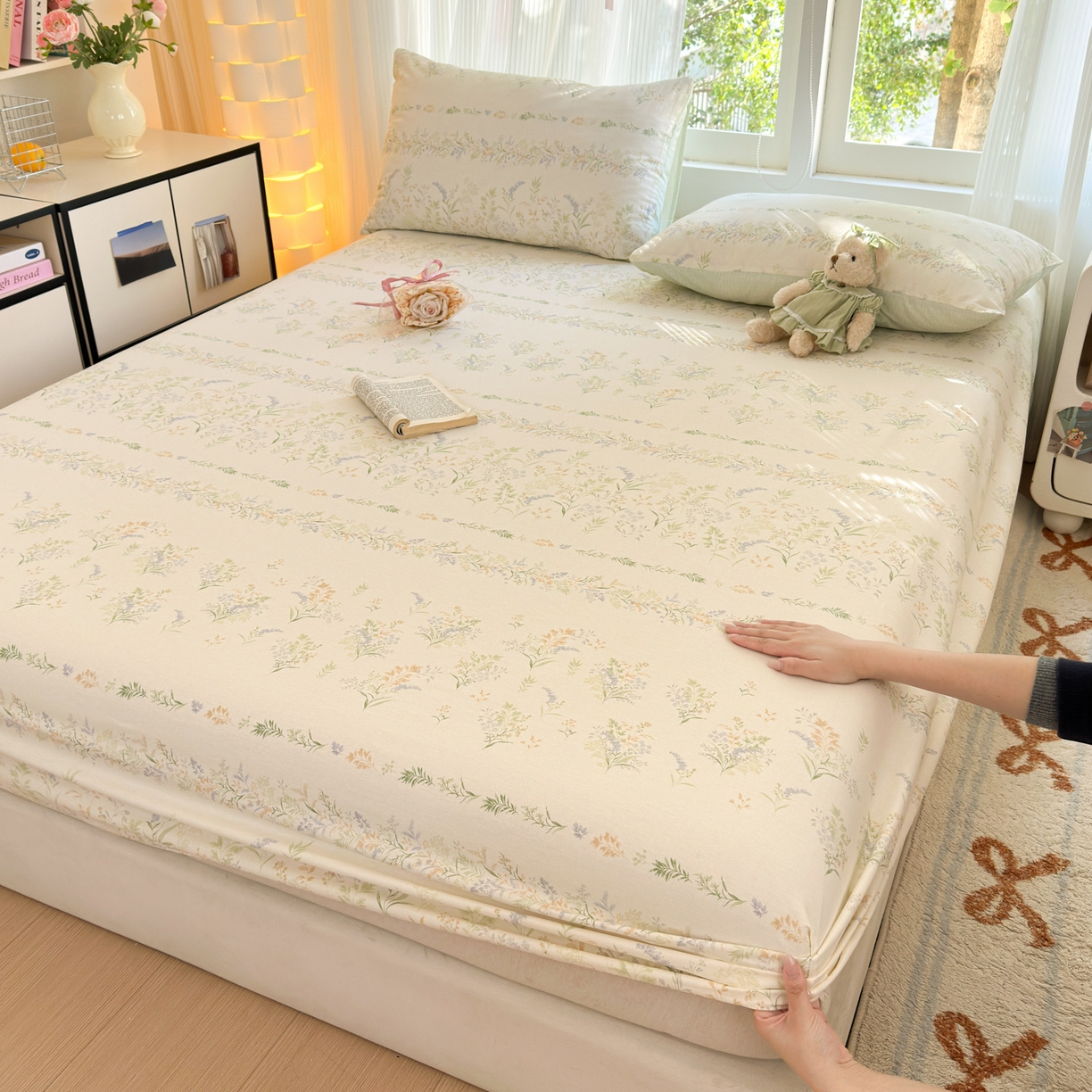 91家纺网 家纺一手货源 找家纺 清雅福 2025新款全棉柔软印花系列单床笠 丛草集