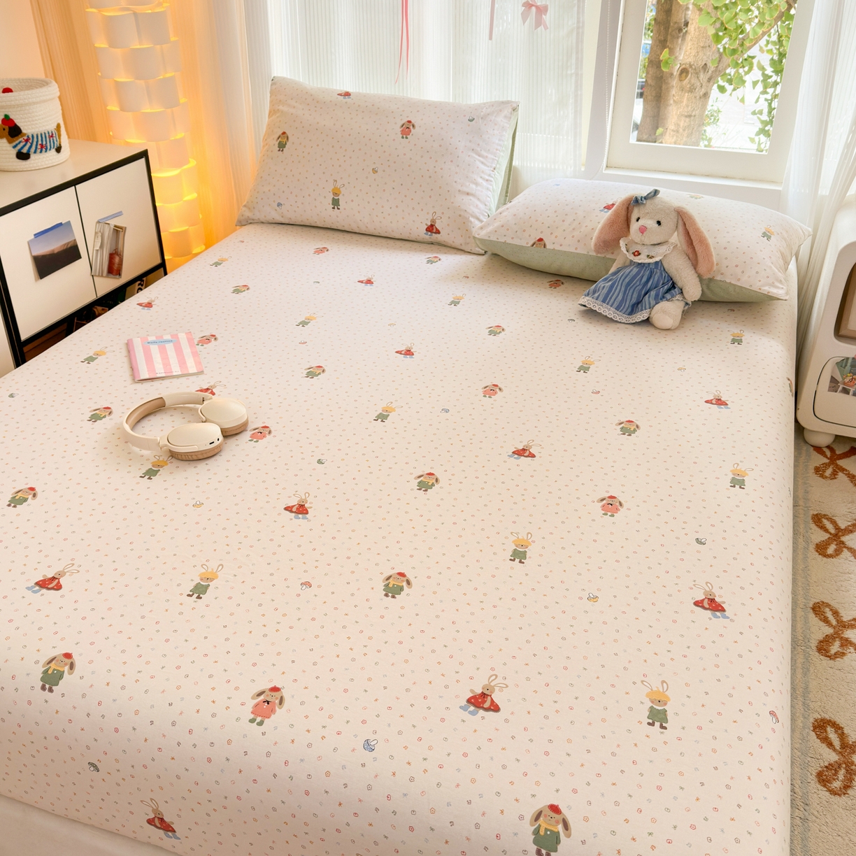 91家纺网 家纺一手货源 找家纺 清雅福 2025新款全棉柔软印花系列单床笠 大耳朵