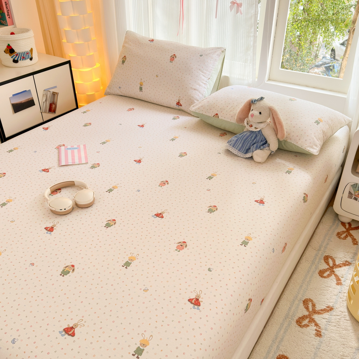 91家纺网 家纺一手货源 找家纺 清雅福 2025新款全棉柔软印花系列单床笠 大耳朵