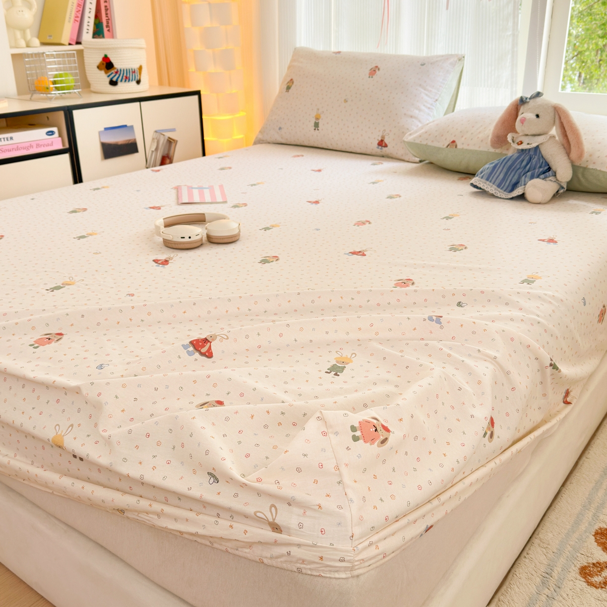 91家纺网 家纺一手货源 找家纺 清雅福 2025新款全棉柔软印花系列单床笠 大耳朵