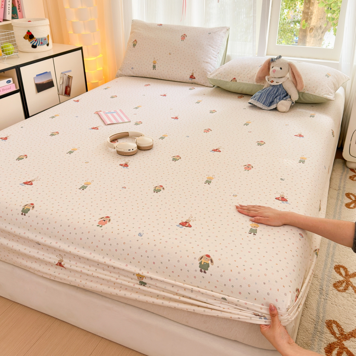 91家纺网 家纺一手货源 找家纺 清雅福 2025新款全棉柔软印花系列单床笠 大耳朵