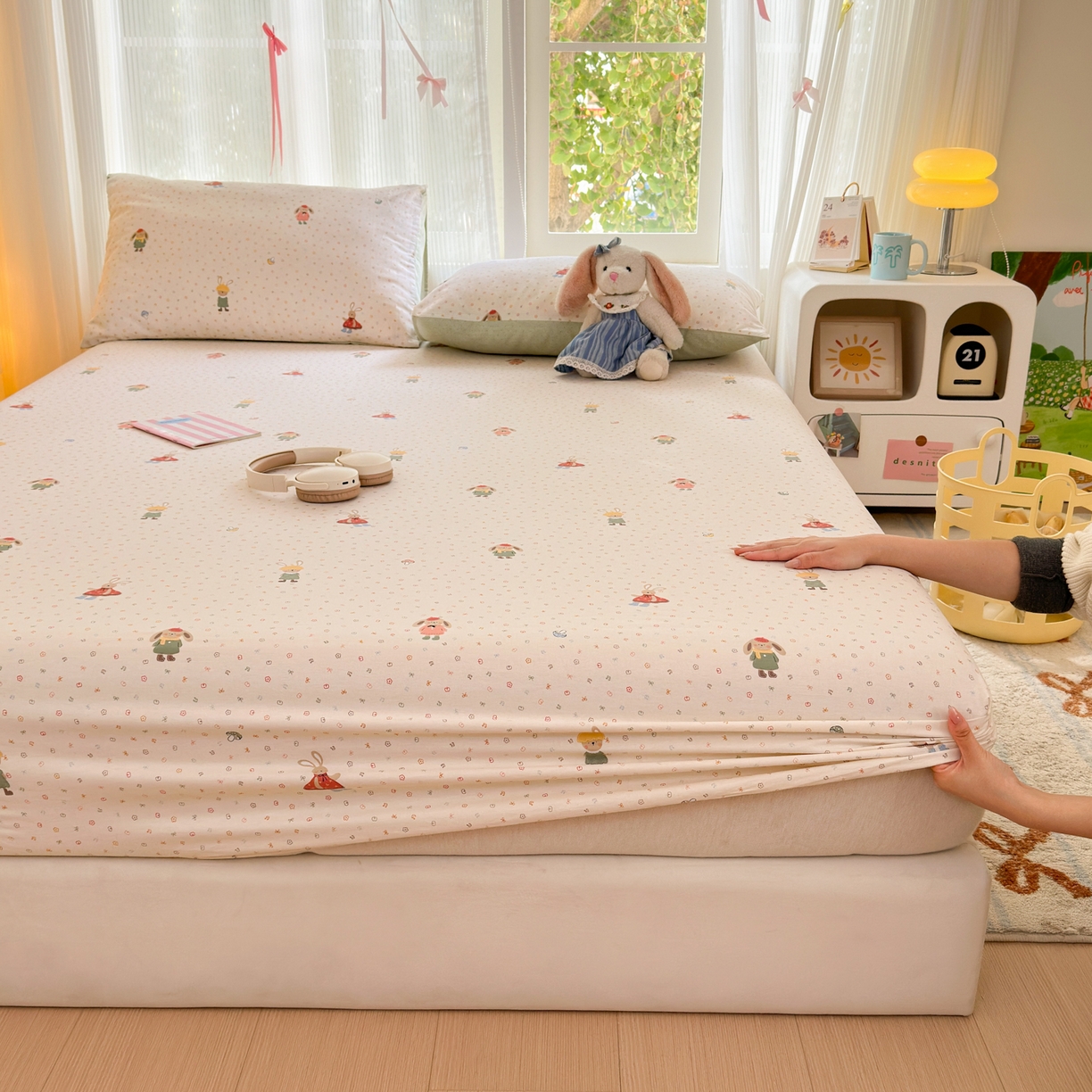 91家纺网 家纺一手货源 找家纺 清雅福 2025新款全棉柔软印花系列单床笠 大耳朵