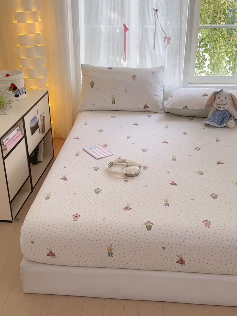 91家纺网 家纺一手货源 找家纺 清雅福 2025新款全棉柔软印花系列单床笠 大耳朵