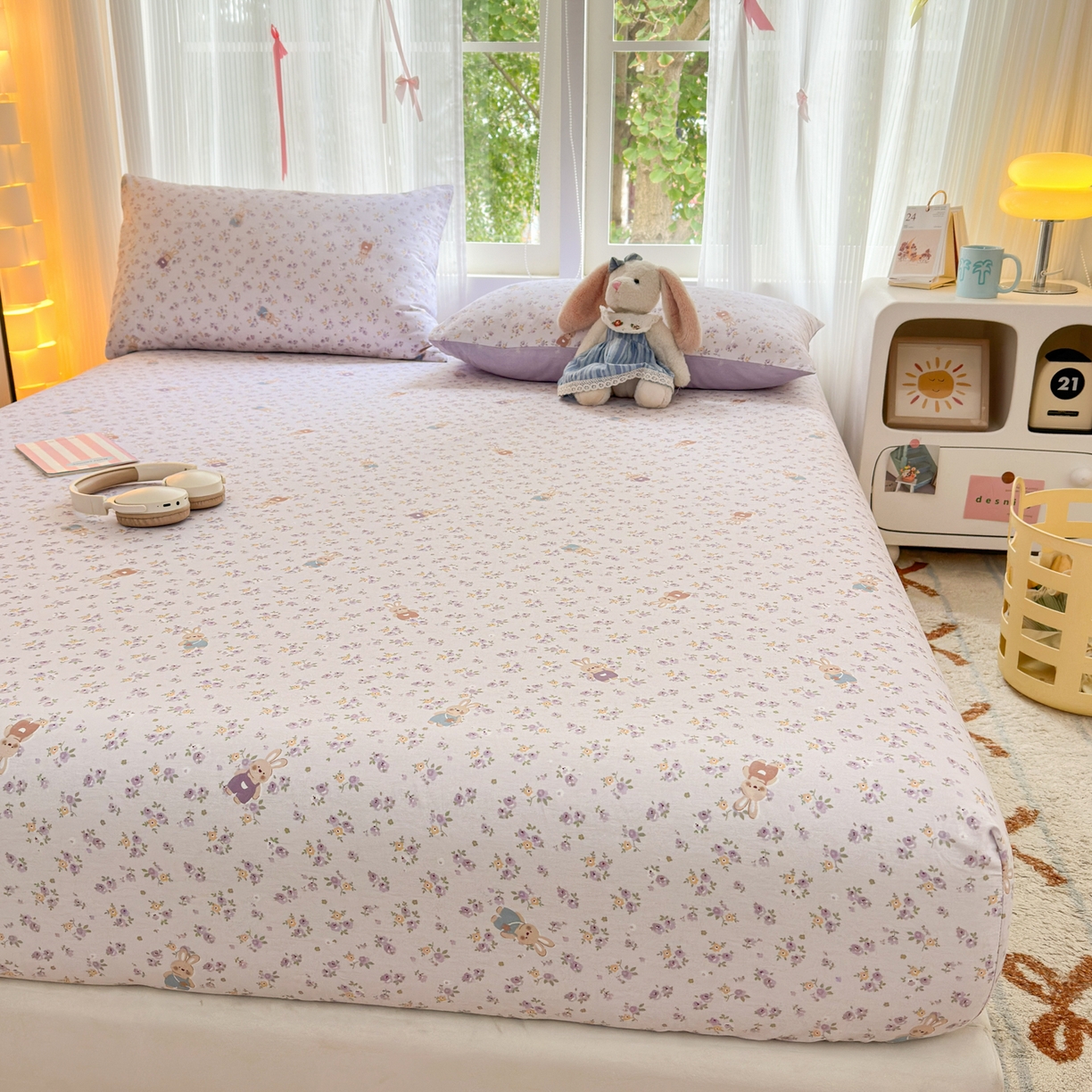 91家纺网 家纺一手货源 找家纺 清雅福 2025新款全棉柔软印花系列单床笠 乖乖兔