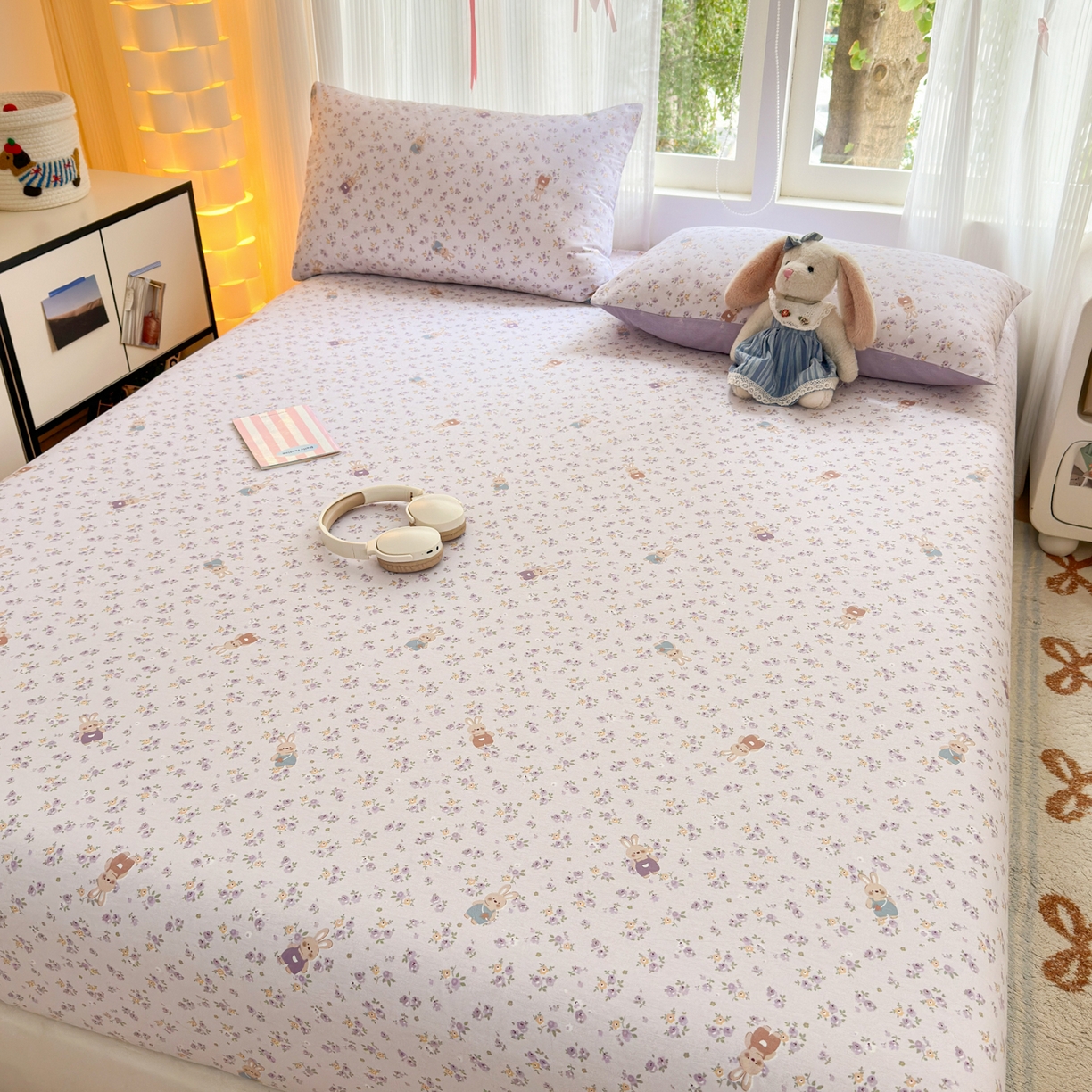 91家纺网 家纺一手货源 找家纺 清雅福 2025新款全棉柔软印花系列单床笠 乖乖兔