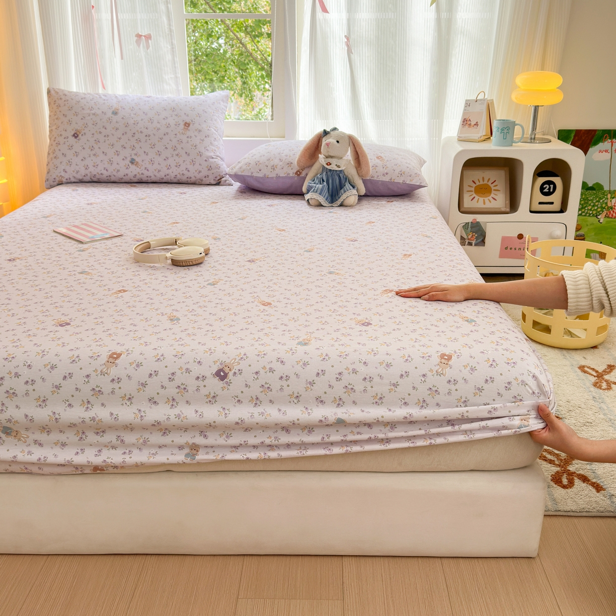 91家纺网 家纺一手货源 找家纺 清雅福 2025新款全棉柔软印花系列单床笠 乖乖兔