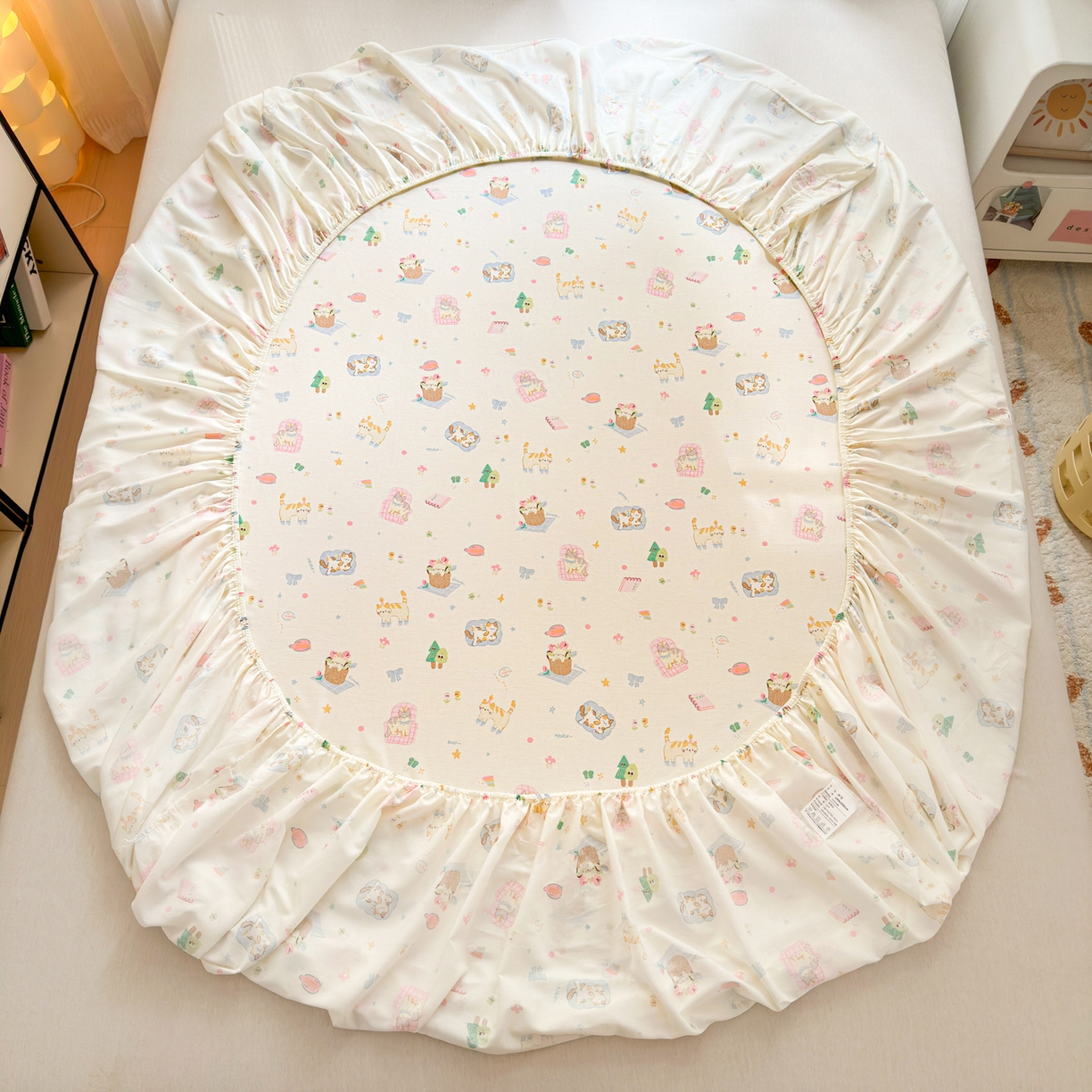 91家纺网 家纺一手货源 找家纺 清雅福 2025新款全棉柔软印花系列单床笠 滚滚绣球团