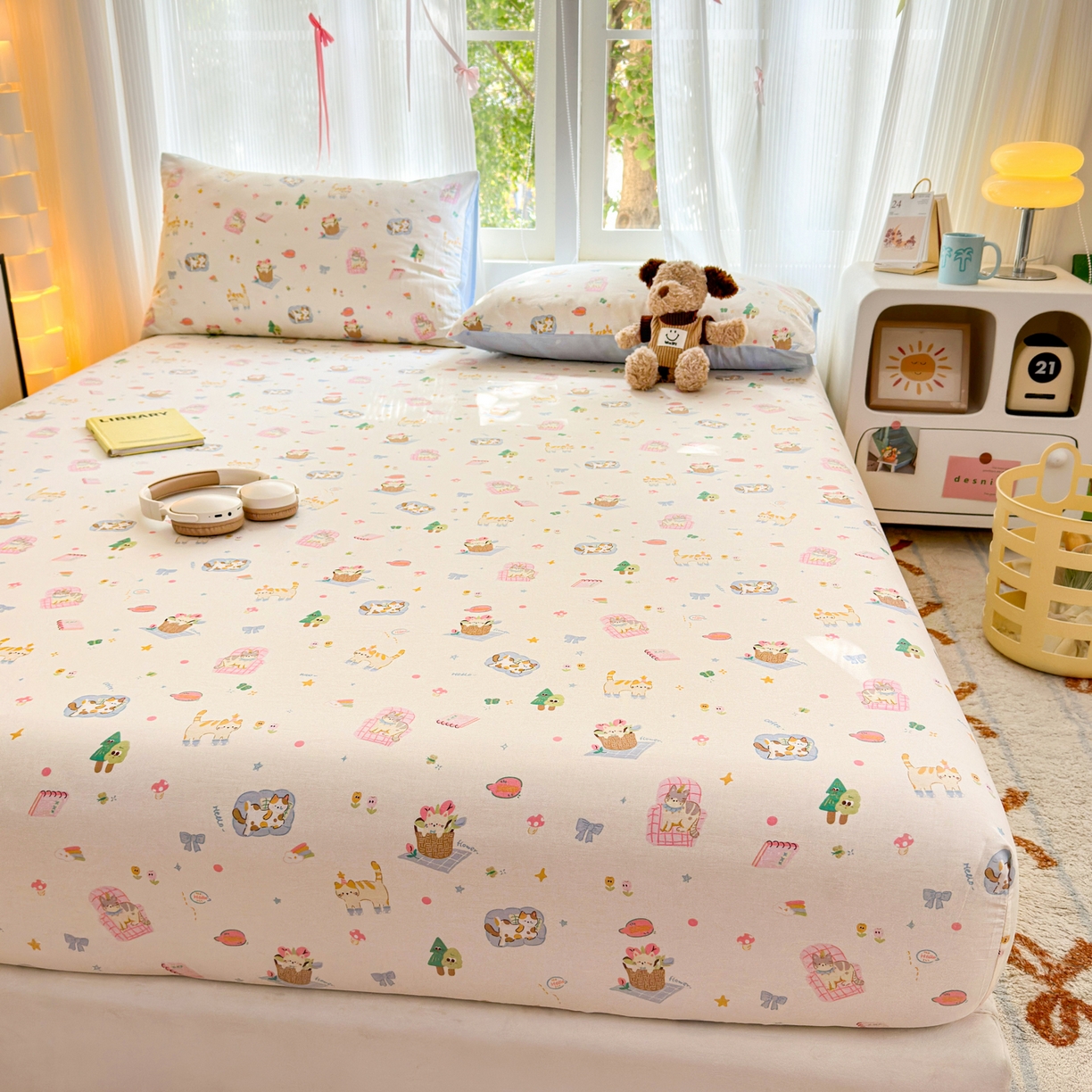 91家纺网 家纺一手货源 找家纺 清雅福 2025新款全棉柔软印花系列单床笠 滚滚绣球团