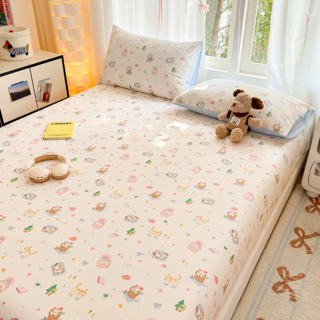 91家纺网 家纺一手货源 找家纺 清雅福 2025新款全棉柔软印花系列单床笠 滚滚绣球团