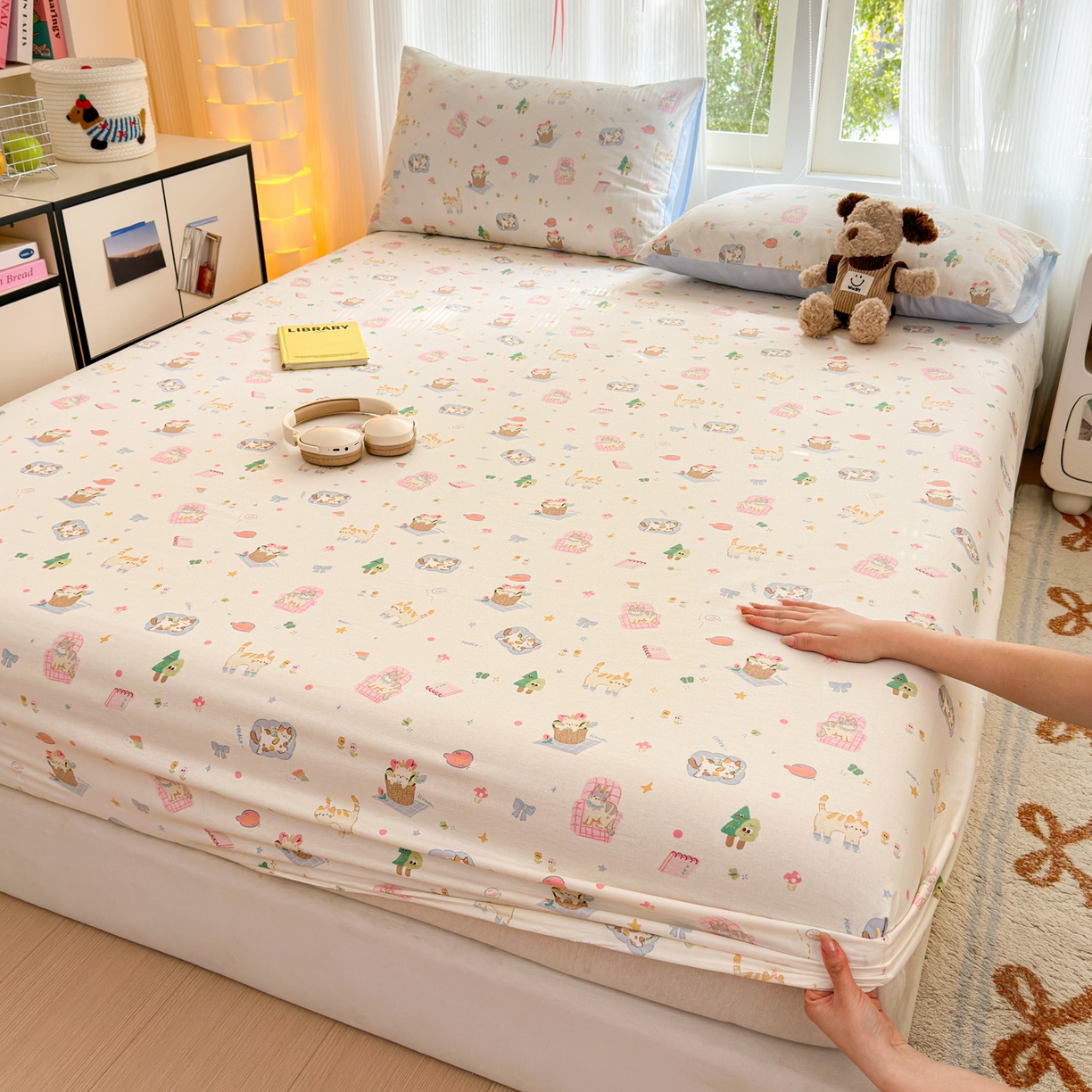 91家纺网 家纺一手货源 找家纺 清雅福 2025新款全棉柔软印花系列单床笠 滚滚绣球团