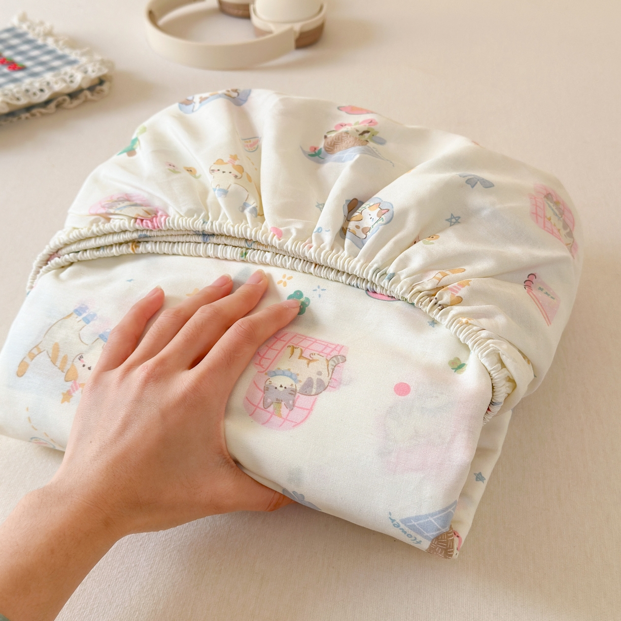 91家纺网 家纺一手货源 找家纺 清雅福 2025新款全棉柔软印花系列单床笠 滚滚绣球团