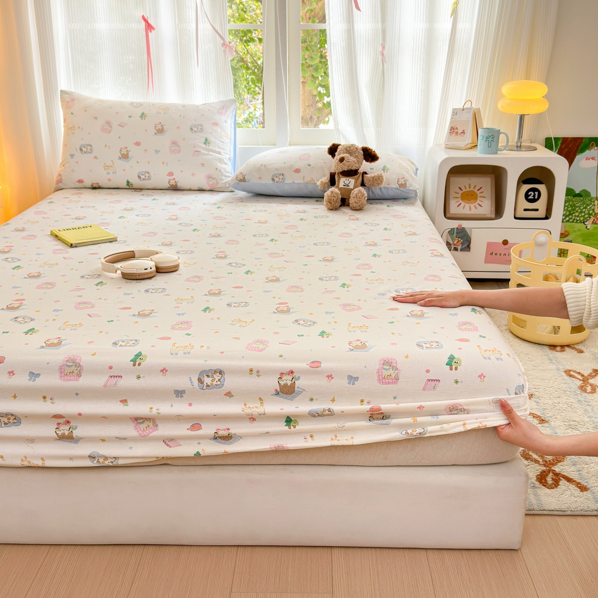 91家纺网 家纺一手货源 找家纺 清雅福 2025新款全棉柔软印花系列单床笠 滚滚绣球团